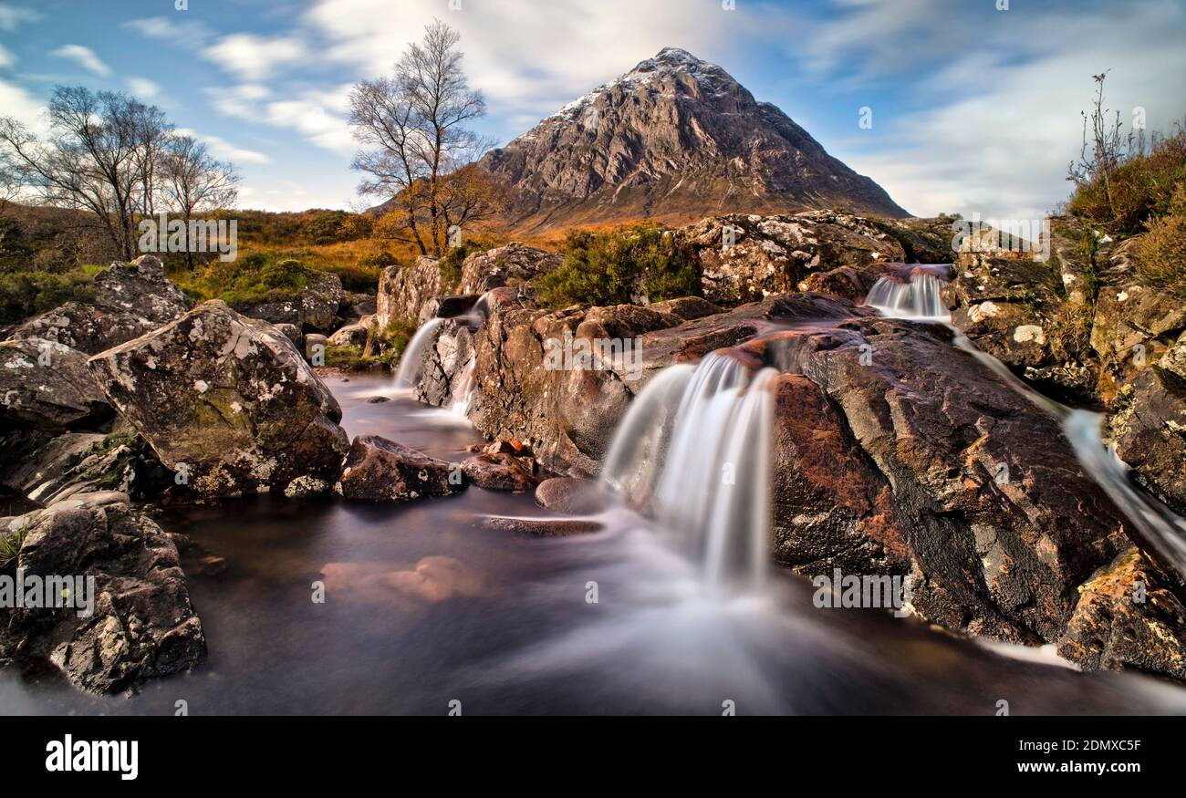 Buachaille Etive Mor and Waterfalls Stock Photo