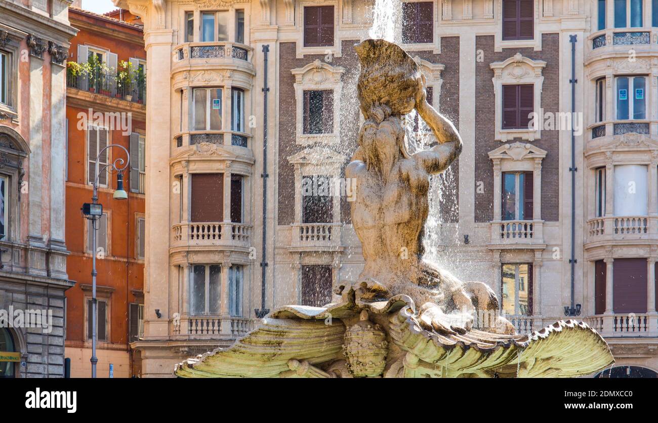 Fontana del Tritone, Bernini Sculpture, Piazza Barberini, Rome, Italy, Europe Stock Photo