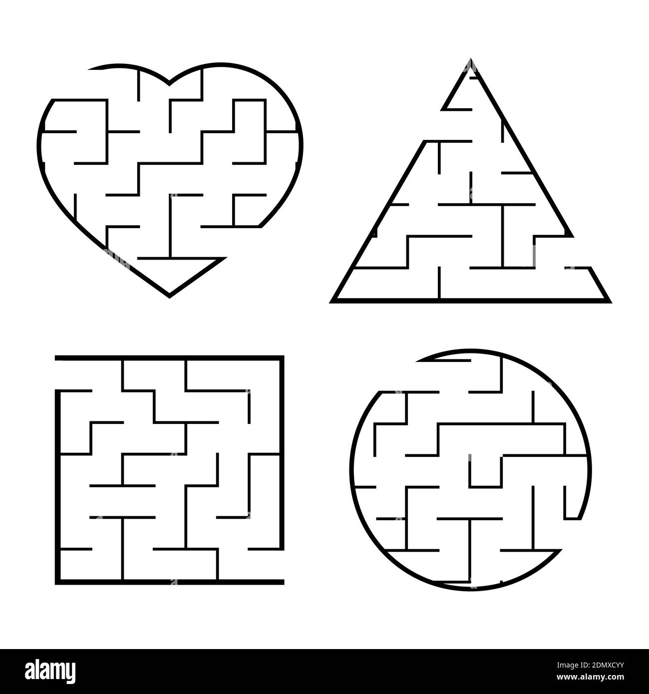 a set of easy mazes circle square triangle heart game for kids puzzle for children one entrances one exit labyrinth conundrum flat vector il stock vector image art alamy