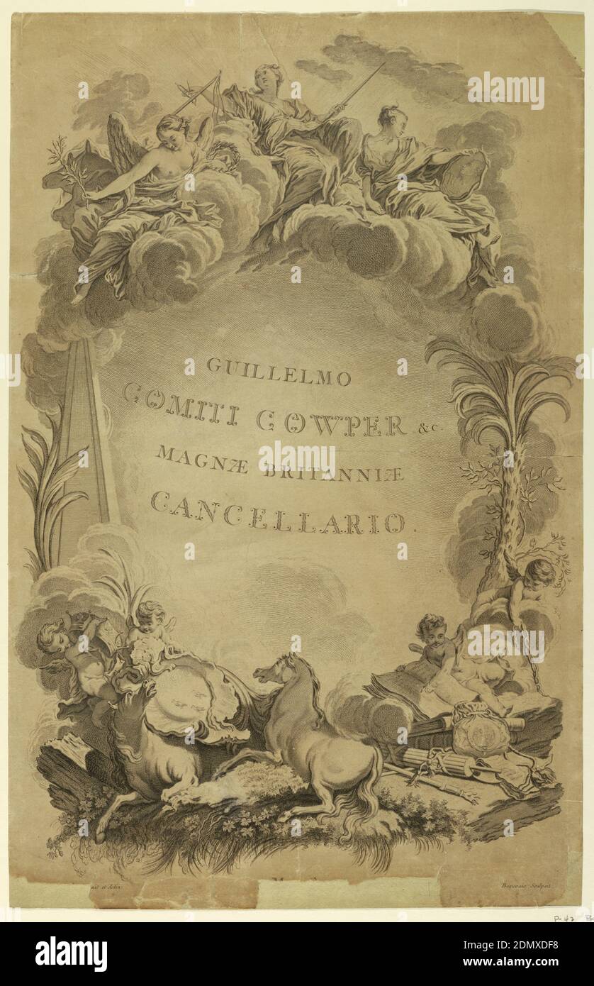 Memorial to William Earl Cowper, François Boucher, French, 1703 – 1770, Nicolas Dauphin Beauvais, Etching on paper, France, ca. 1730, Print Stock Photo