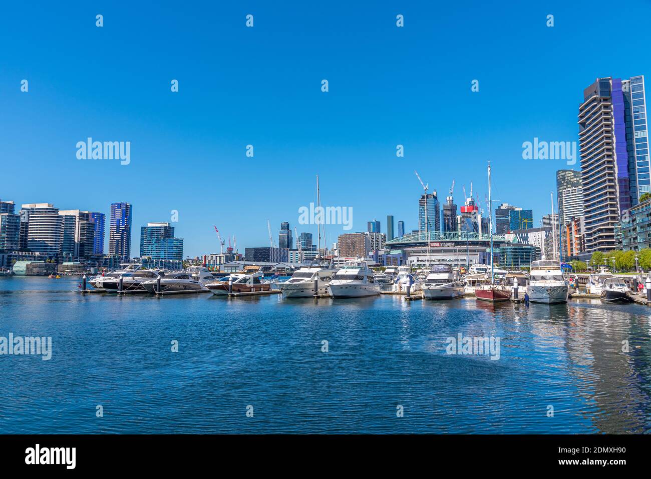 MELBOURNE, AUSTRALIA, JANUARY 1, 2020 Boats mooring at docklands