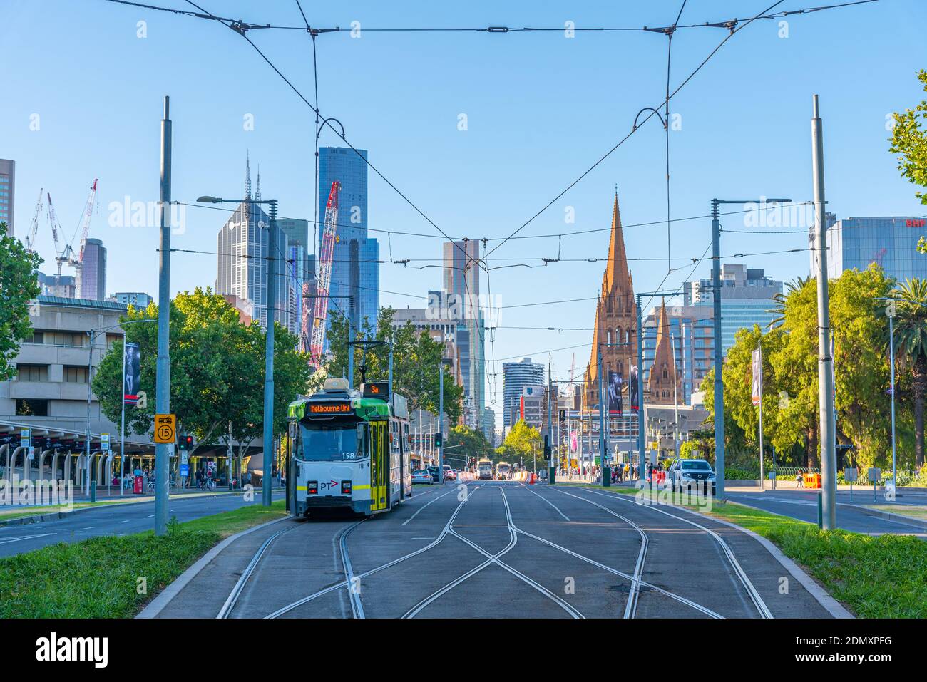 MELBOURNE, AUSTRALIA, JANUARY 1, 2020: tram line at st. Kilda, Melbourne, Australia Stock Photo