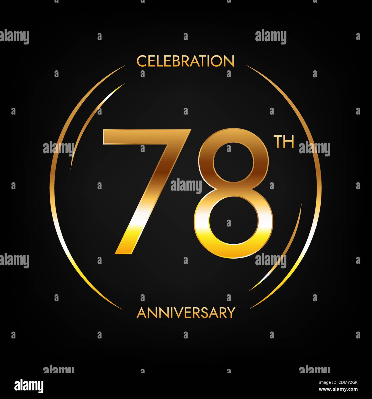 78th anniversary. Seventy-eight years birthday celebration banner in bright golden color. Circular logo with elegant number design. Stock Vector