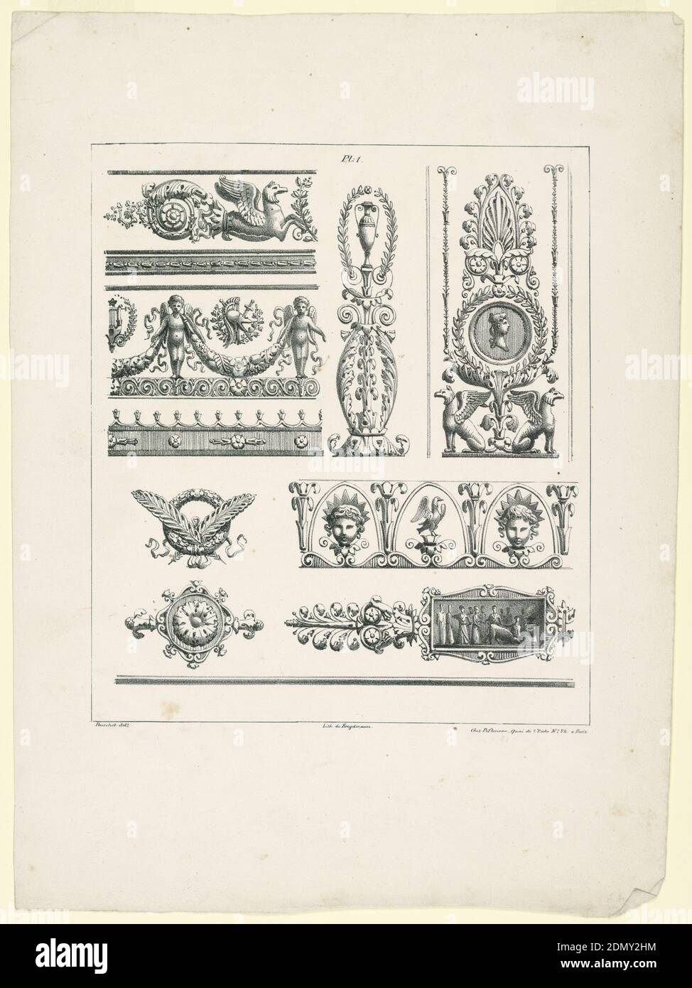 Friezes, Panels and Ornam, M[ichel?] Pourchet, 1805, Desflorennes, Lithograph Support: white wove paper, France, Europe, 1823, ornament, Print Stock Photo