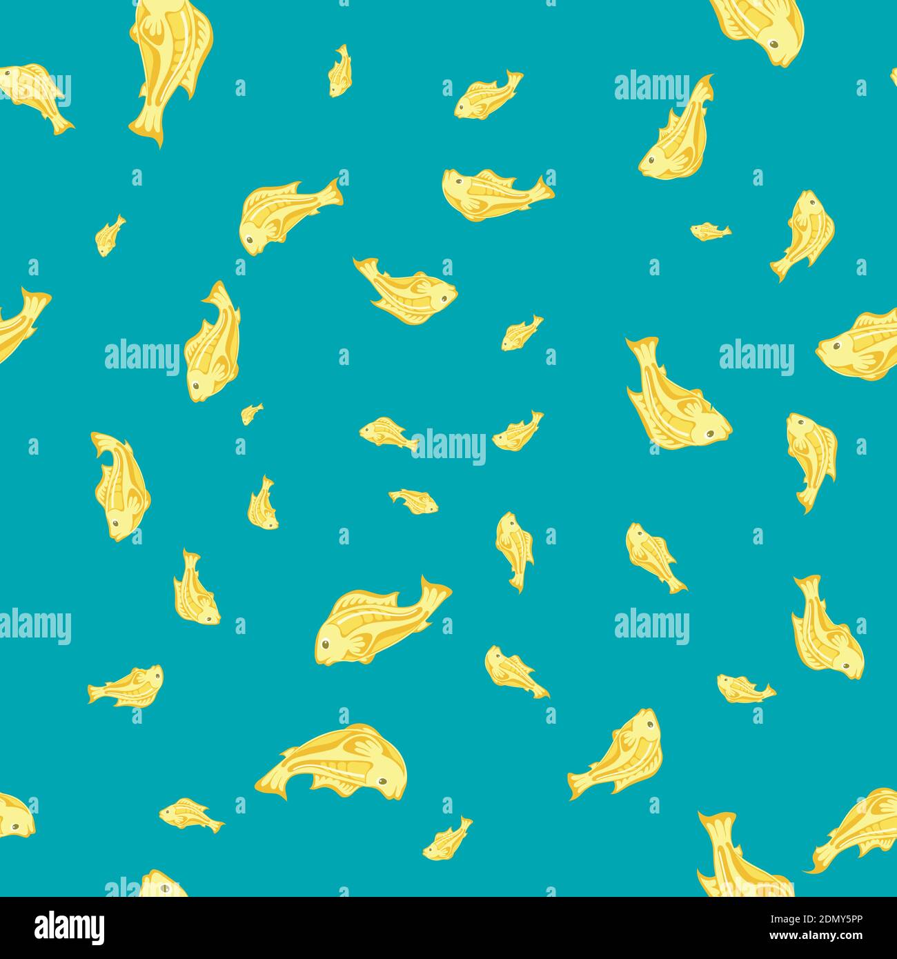 seamless pattern goldfish on a green background. Stock Vector