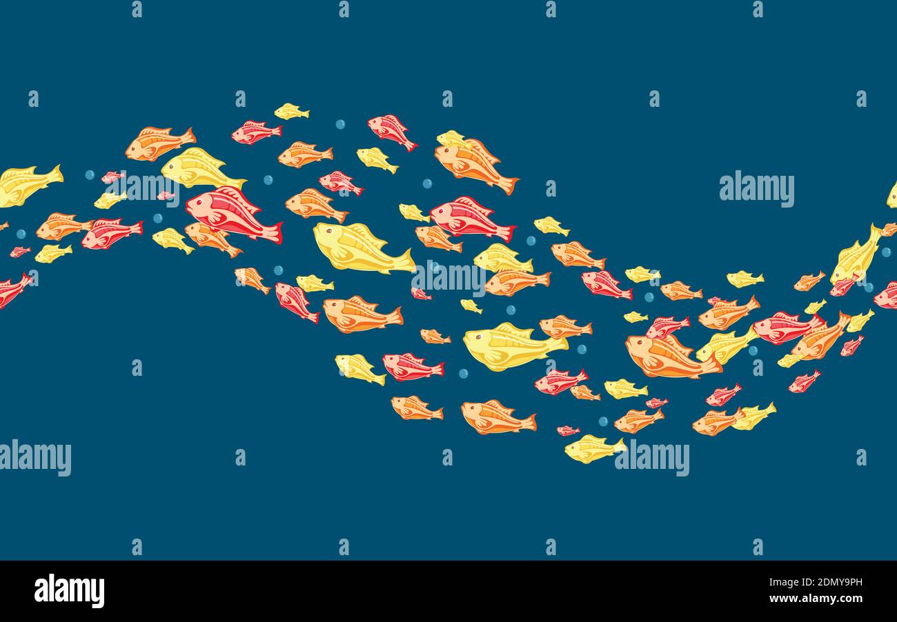 seamless pattern colored fish on blue background Stock Vector