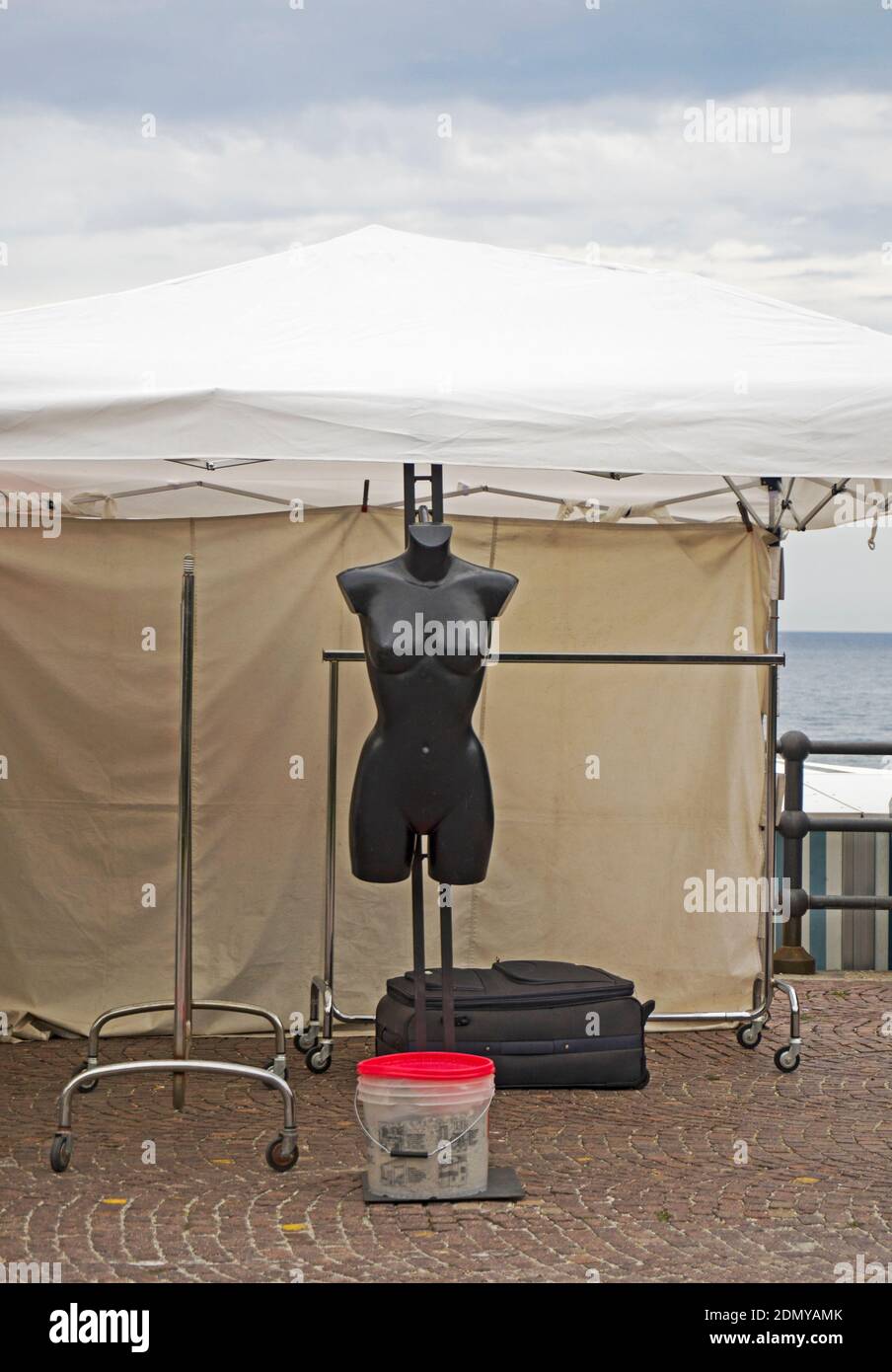 mannequin at an empty street market stall Stock Photo