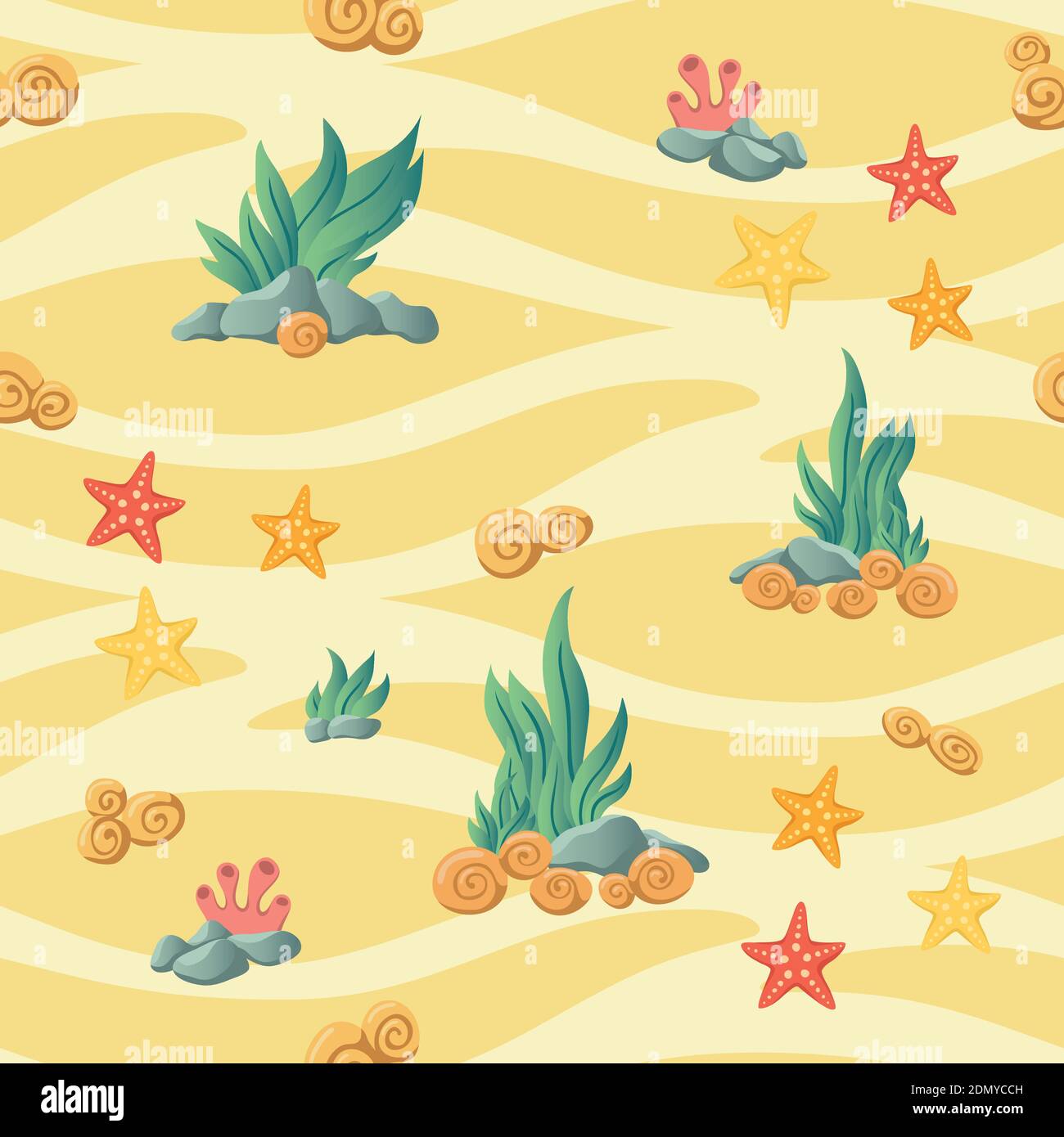 Sea seamless pattern on a beige background Stock Vector