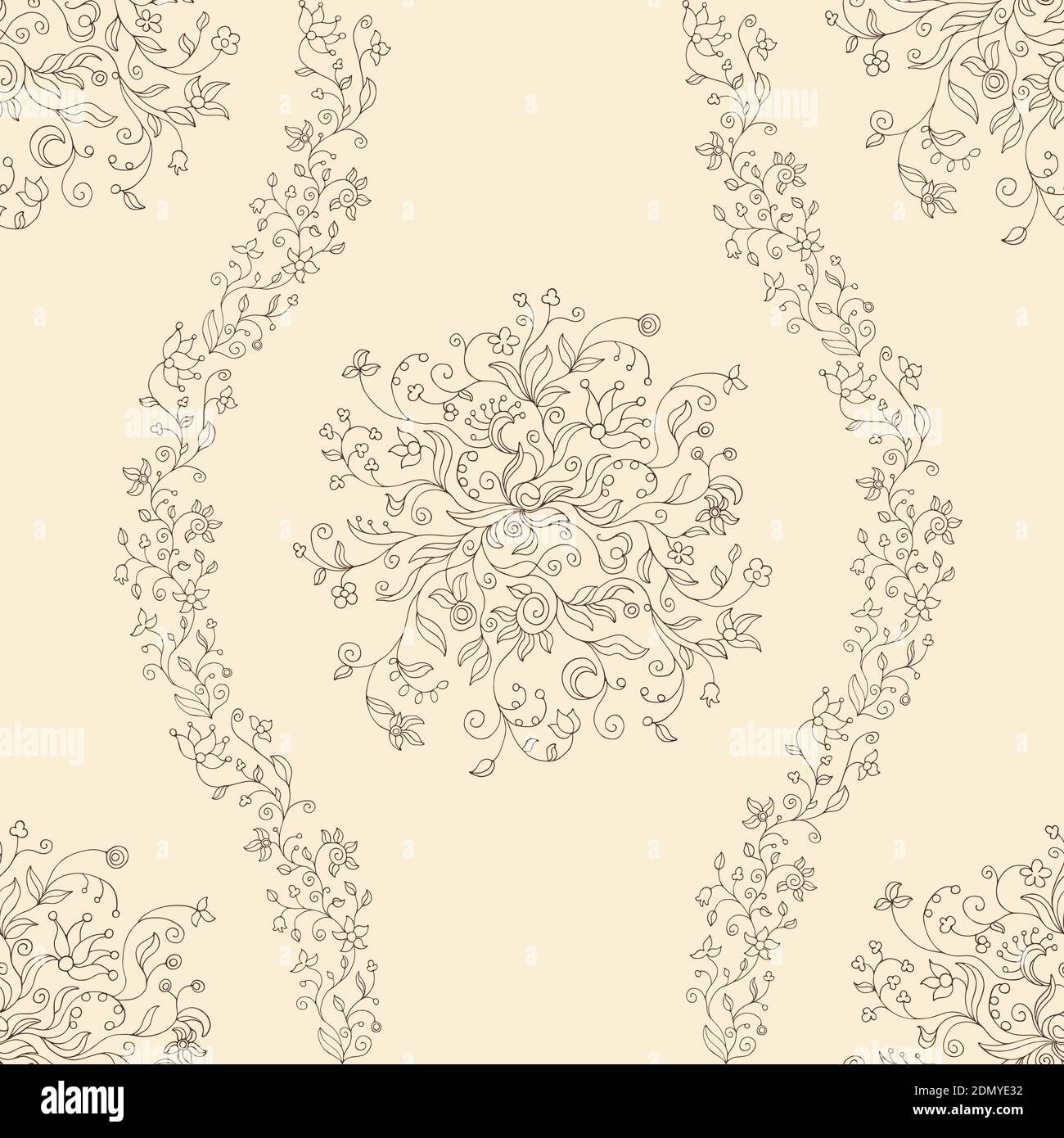 seamless wavy floral pattern on a beige background Stock Vector