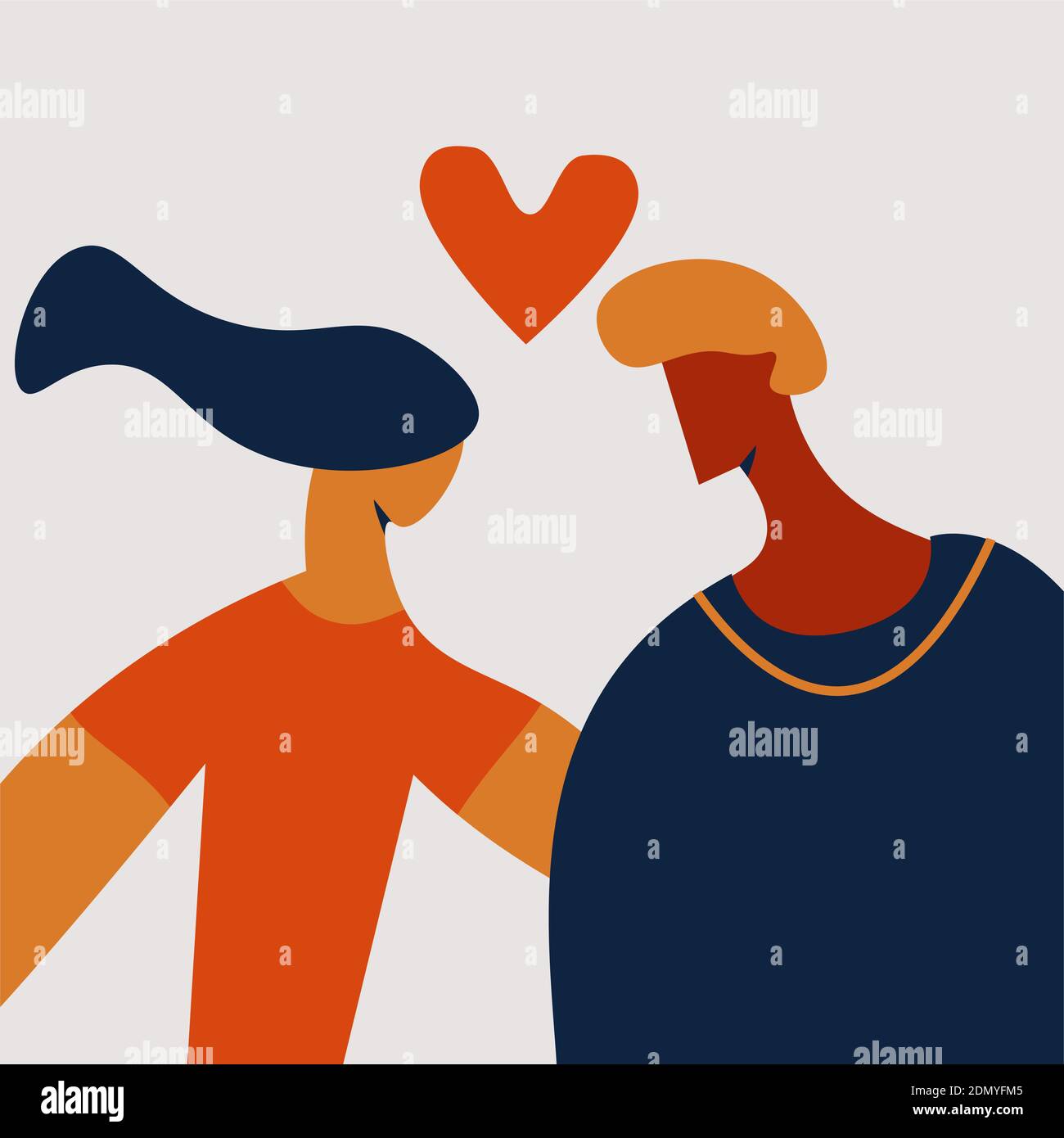 Mixed race couple in cartoon hand drawing style Stock Vector