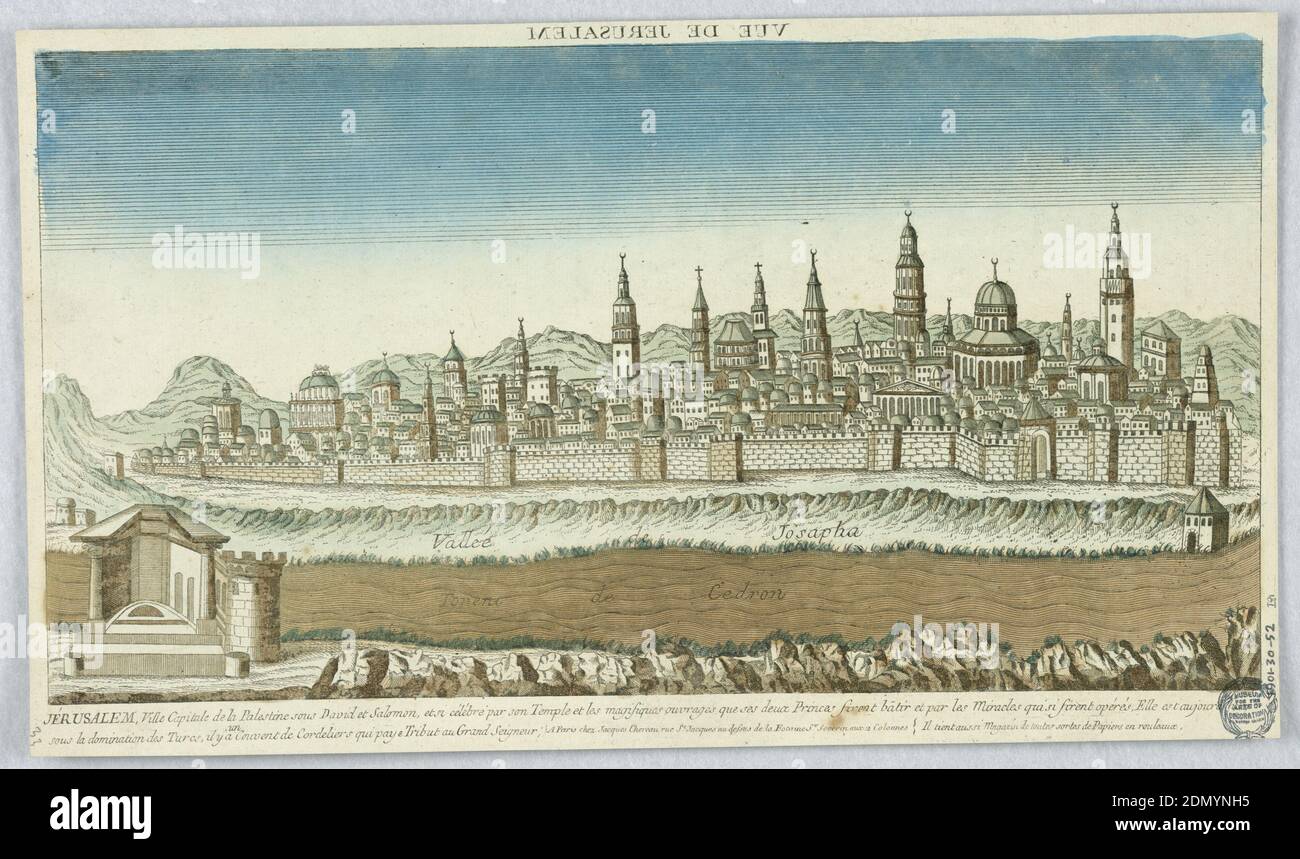 Peep-show, Vue de Jerusalem, Jérusalem, Ville Capitale de la Palestine Sous  David et Salomon, est Si Célébre Par Son Temple et Les Magnifiques Ouvrages  que Ses Deux Princes Firent Batir..., Engraving in