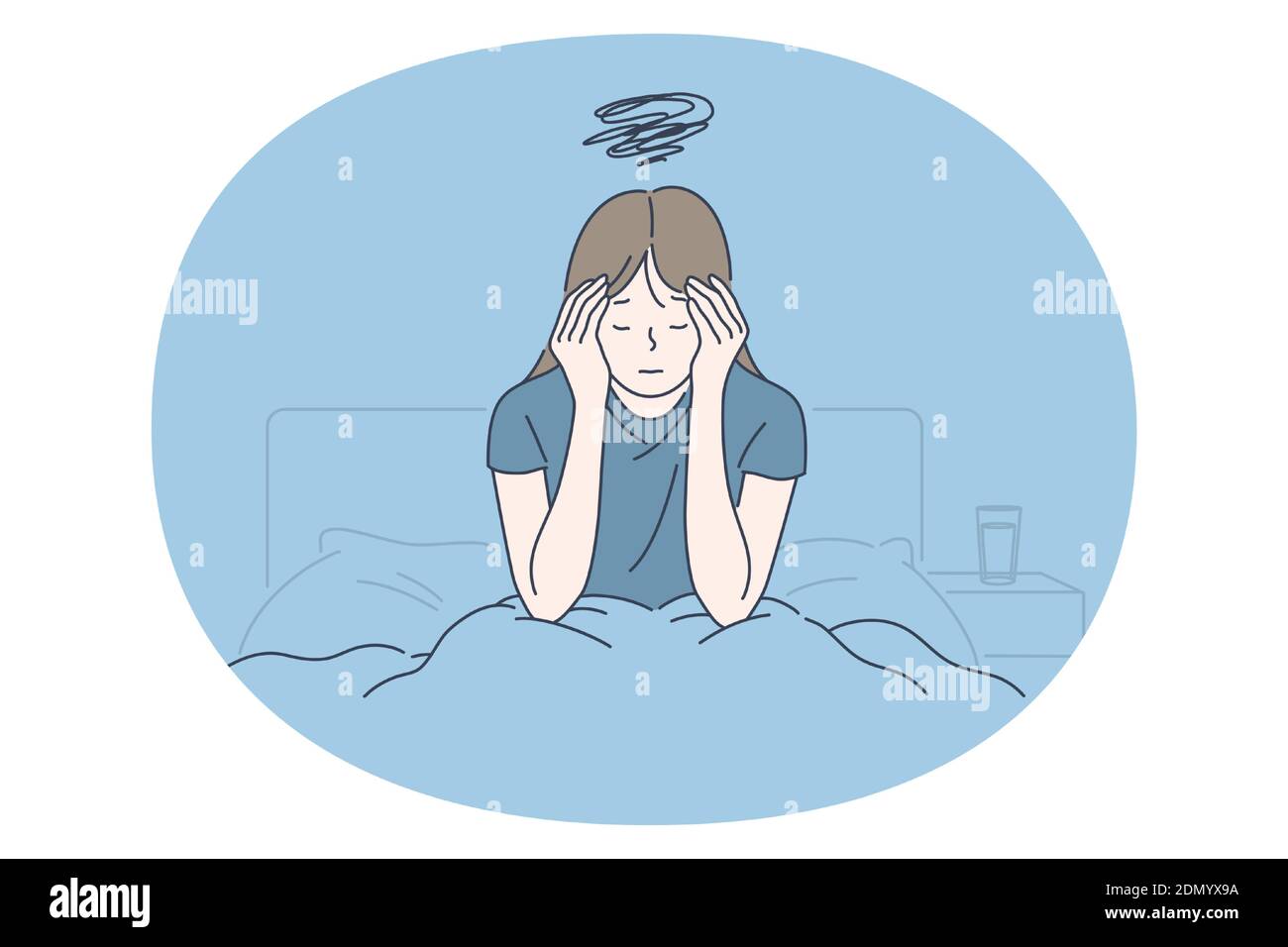 Grief, Depression, tears concept. Small unhappy girl cartoon character  sitting in bed and thinking about bad news or feeling lonely unhappy  depressed Stock Vector Image & Art - Alamy
