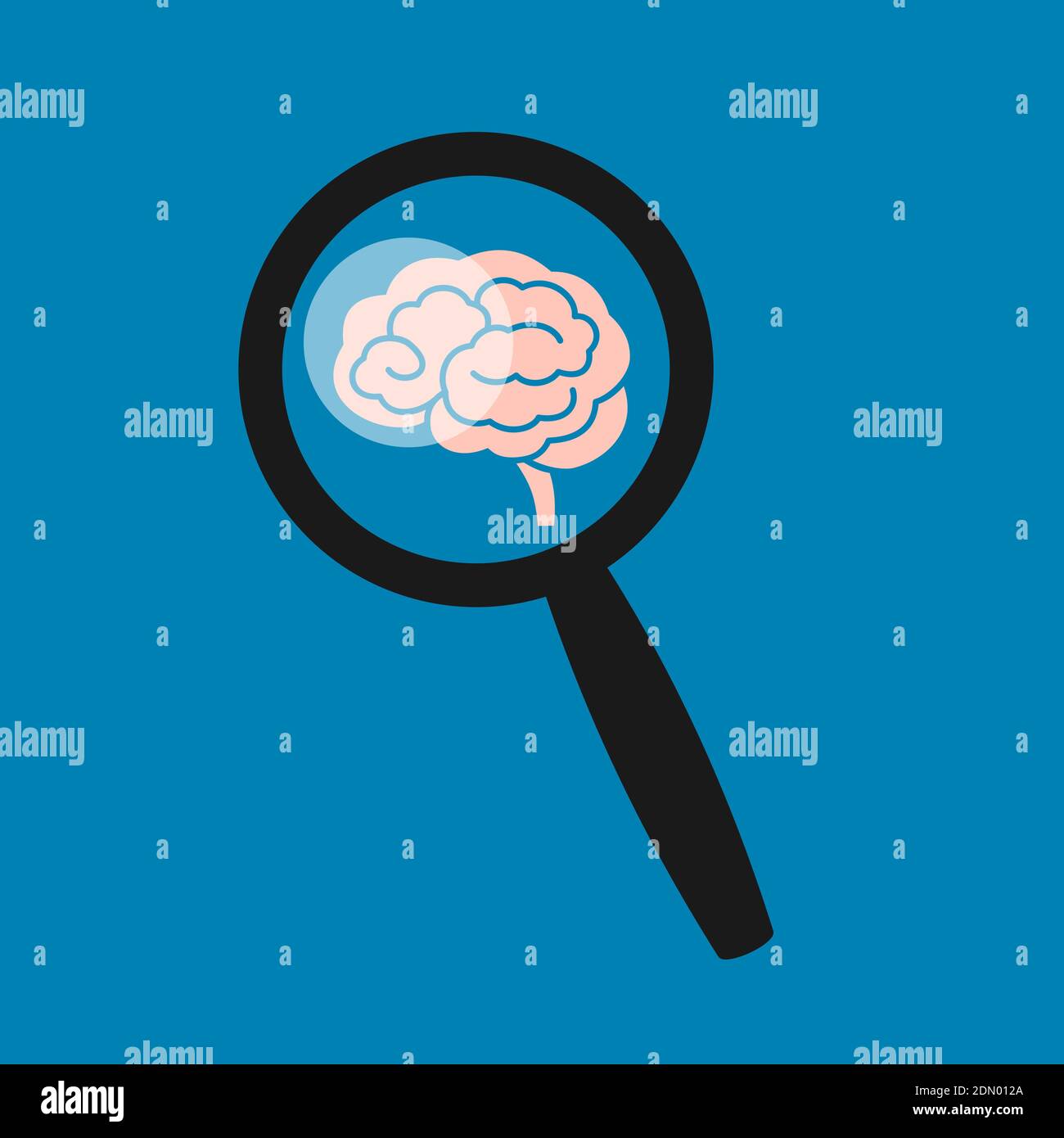 Brain exploration by magnifier glass - head is studied, researched, examined and inspected - neuroscience, neurology, and medical science. Stock Photo