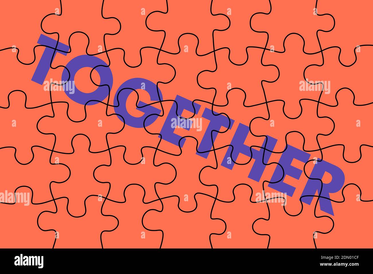 Together puzzle and jigsaw- complementary connection of individual pieces into one united unit and oneness. Vector illustration Stock Photo