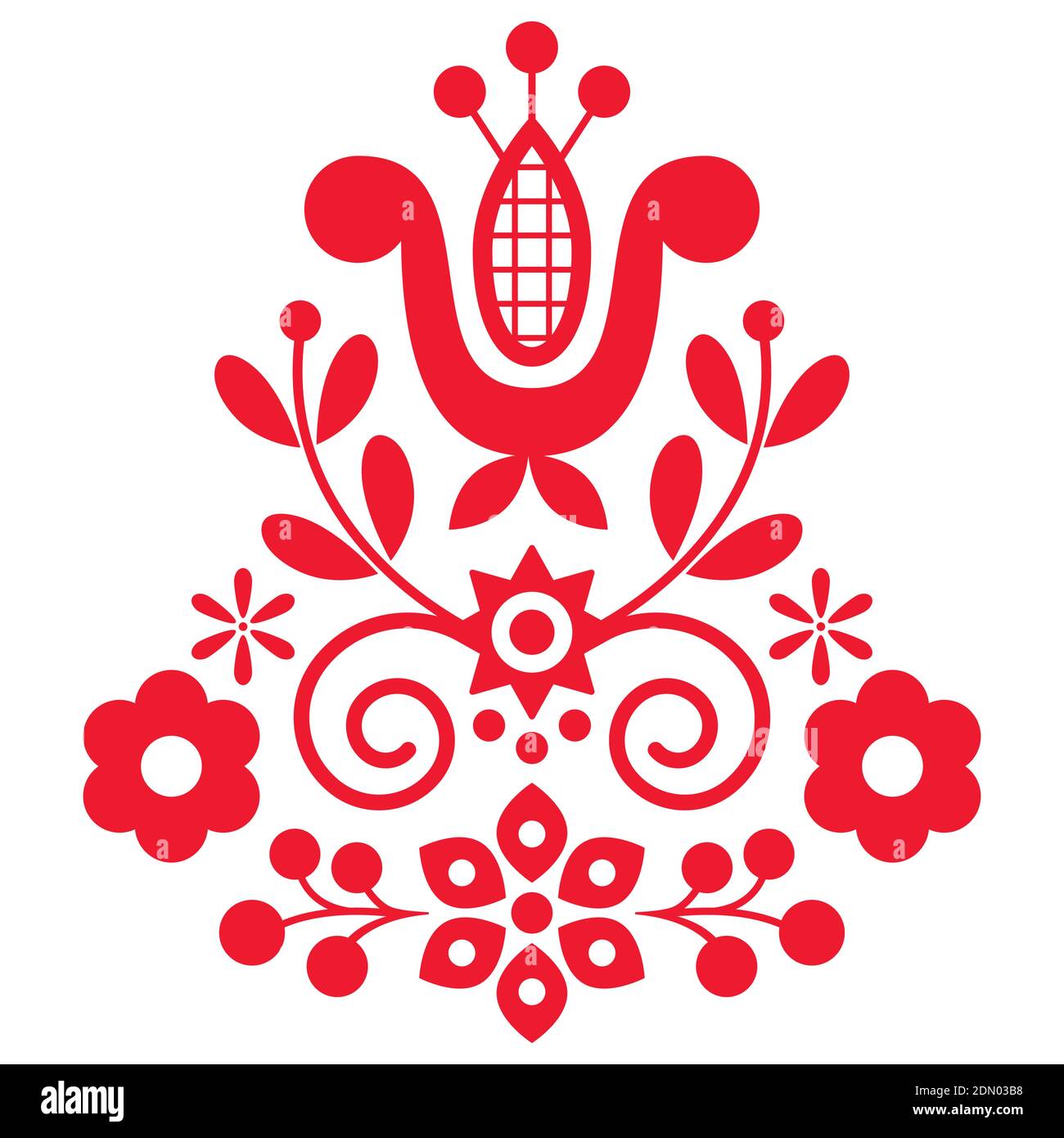 Polish cute folk art vector design wtih flowers and leaves - greeting ...
