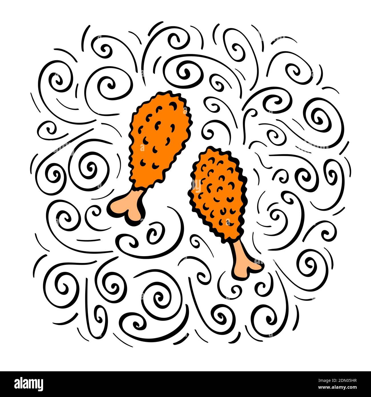 Hand drawn fried chicken with decoration. Vector illustration Stock ...