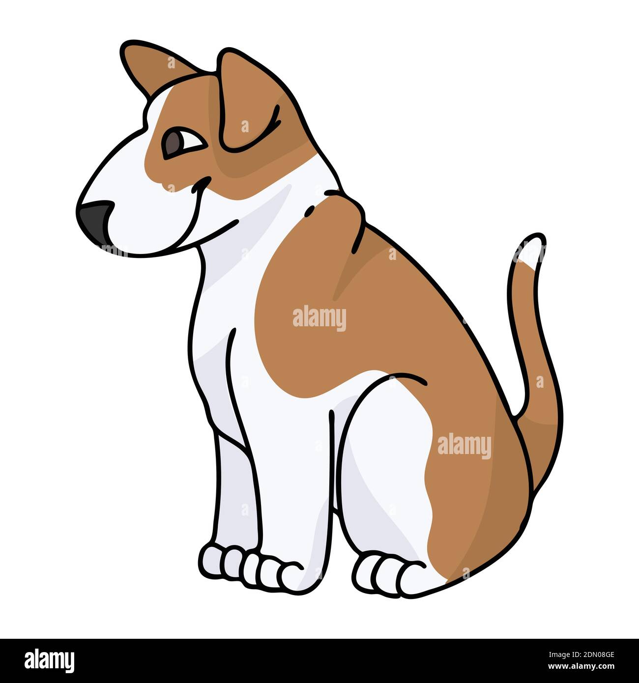 Cute cartoon Bull Terrier sitting puppy vector clipart. Pedigree kennel