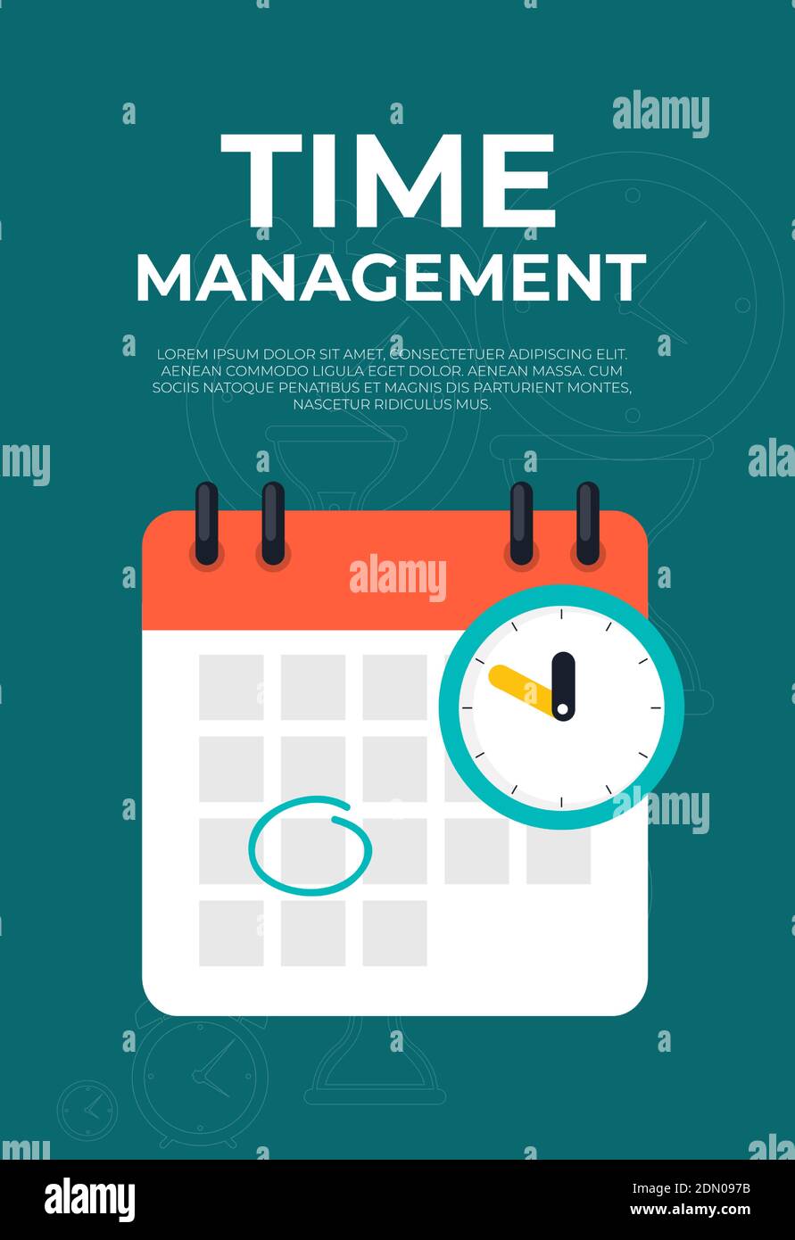 Time management concept with calendar date and clock icon. Vector ...