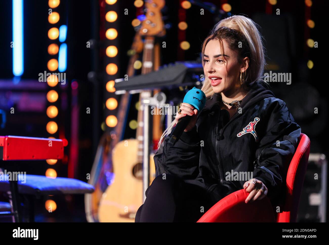 Halle, Germany. 16th Dec, 2020. Ilira, singer, performs during the radio  show "Friends of 2020" of the station MDR Sputnik. The show, a mixture of  talk show and live music, was already