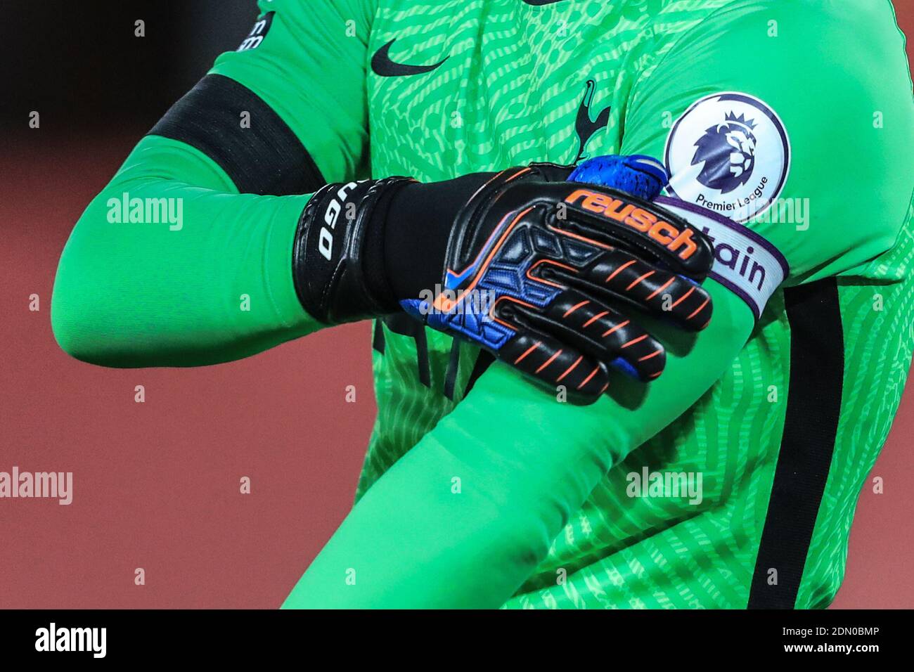 Hugo Lloris #1 of Tottenham Hotspur's goal keepers gloves and captains arm  band Stock Photo - Alamy