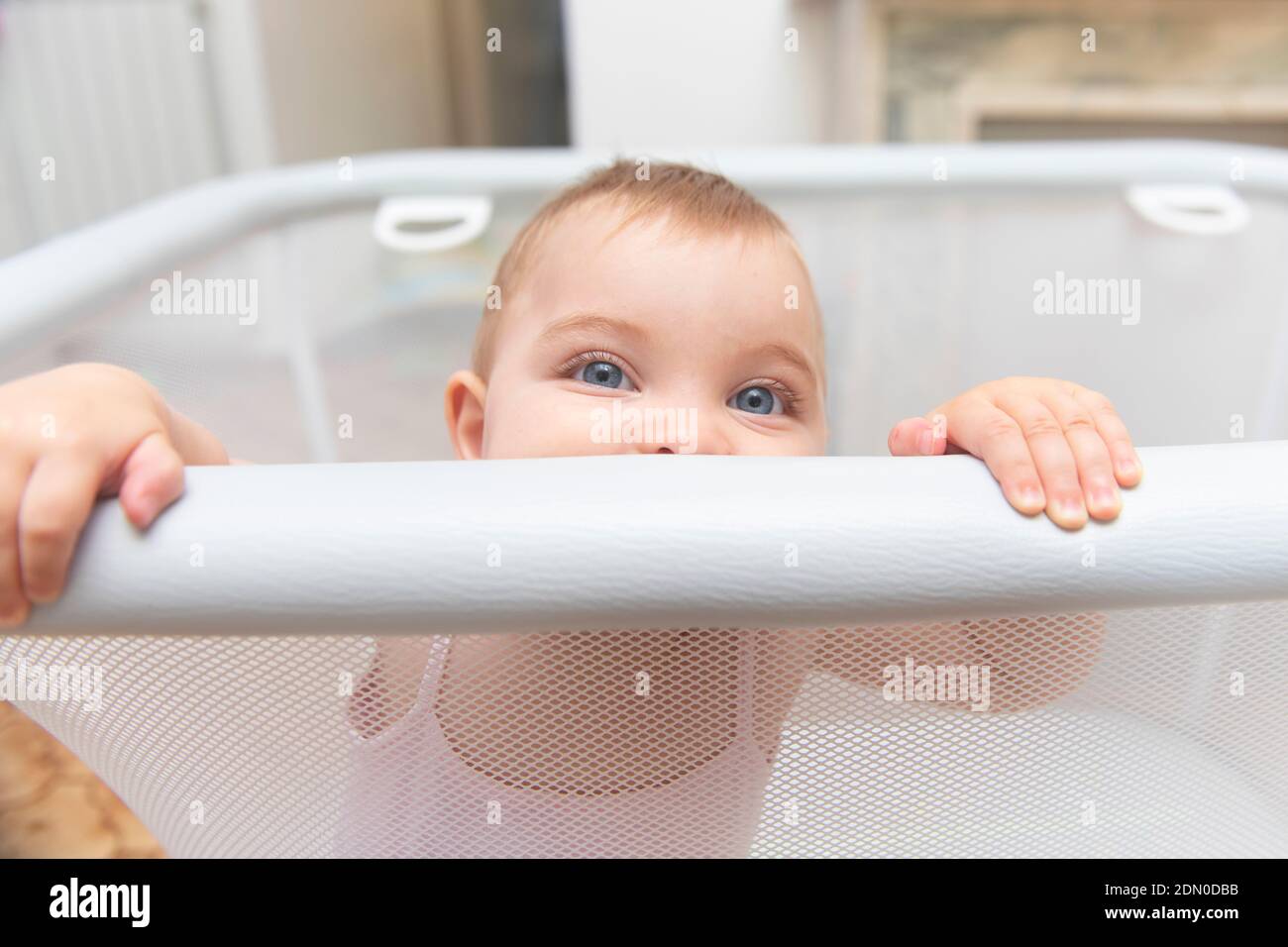Little baby girl newborn with blue eyes Stock Photo - Alamy