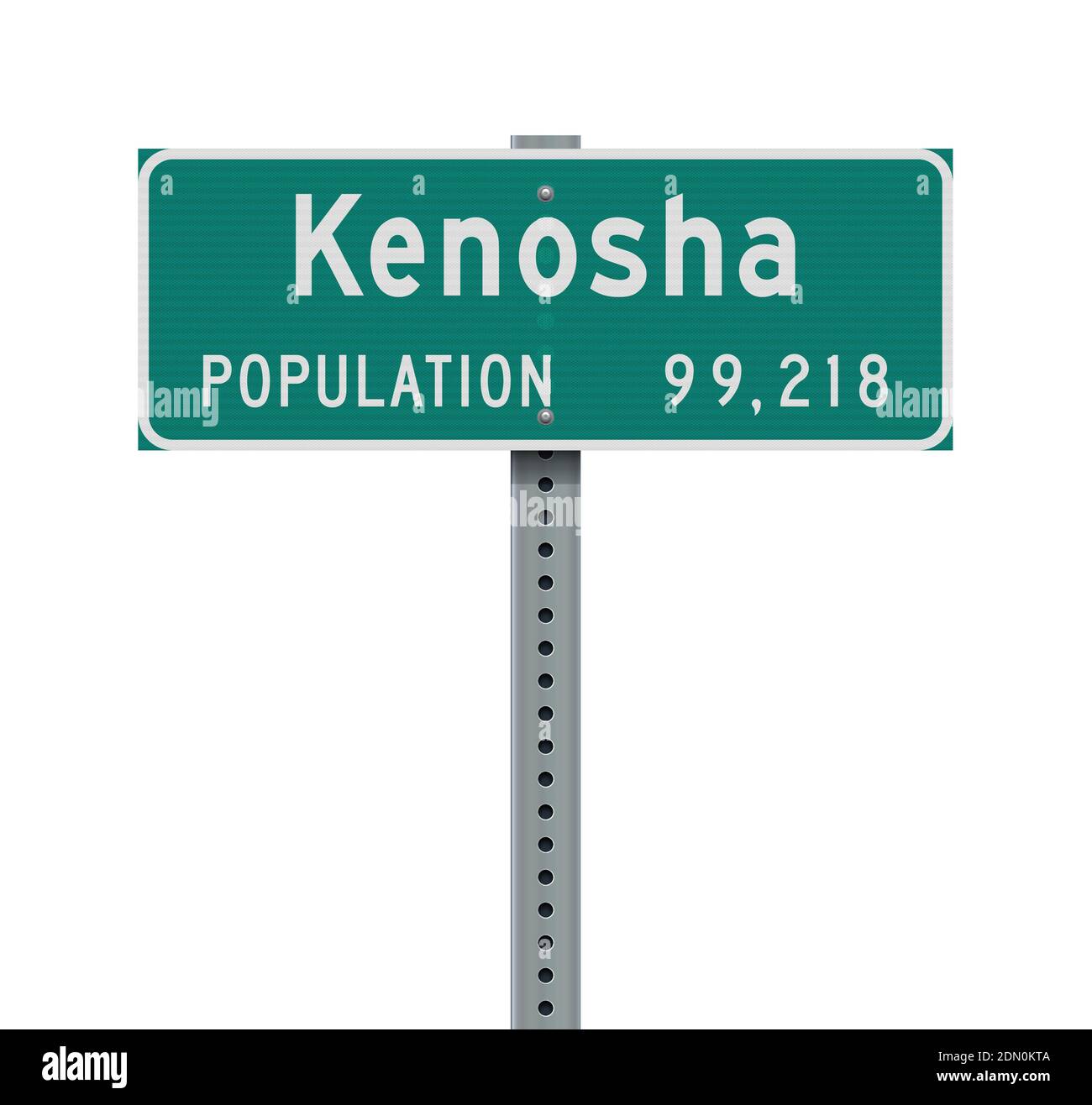 Vector illustration of the Kenosha Population green road sign Stock Vector
