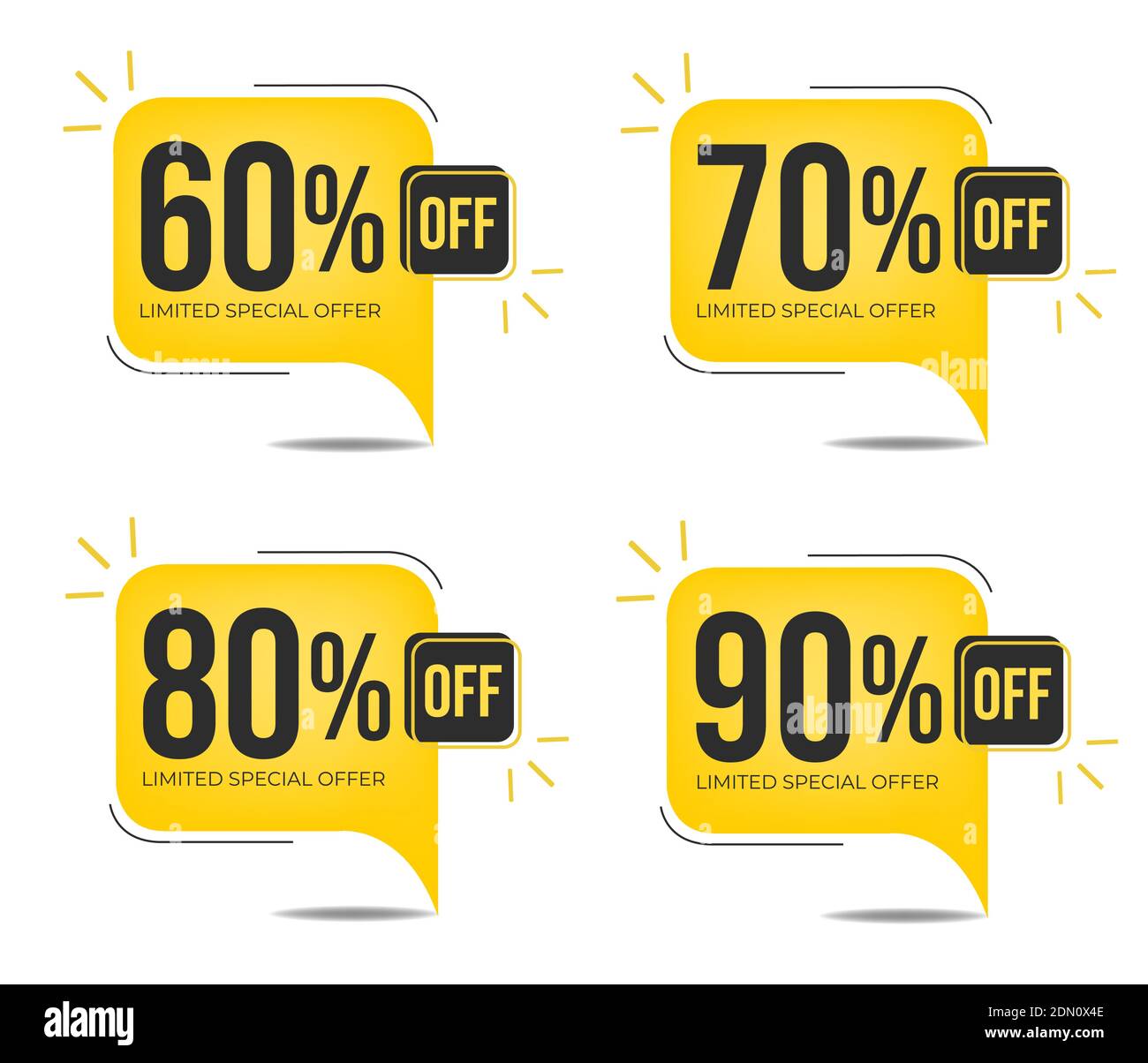 60 70 80 And 90 Percent Off Set Of Discounts Banner With Four Yellow Square Balloons With Special Offers Vector Stock Vector Image Art Alamy