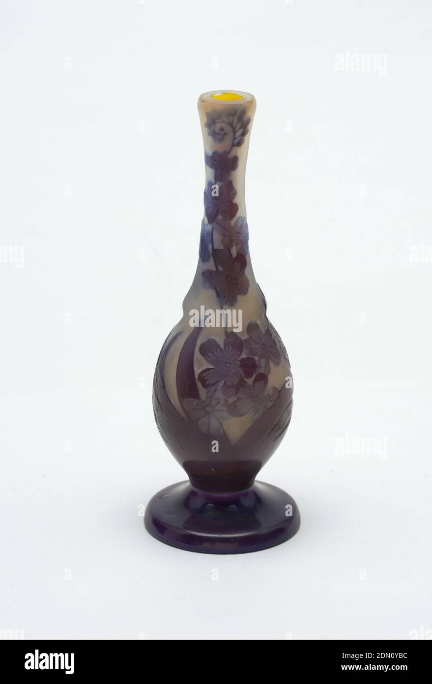 Vase, Gallé, Emile Gallé, French, 1846 - 1904, Glass, Tall ovoid footed vase  with long neck; opaque black base and flowers on opaque cream ground.,  France, late 19th–early 20th century, glasswares, Decorative