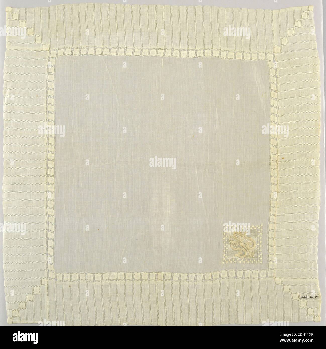 Handkerchief, Medium linen Technique embroidered, Large sheer white linen handkerchief with