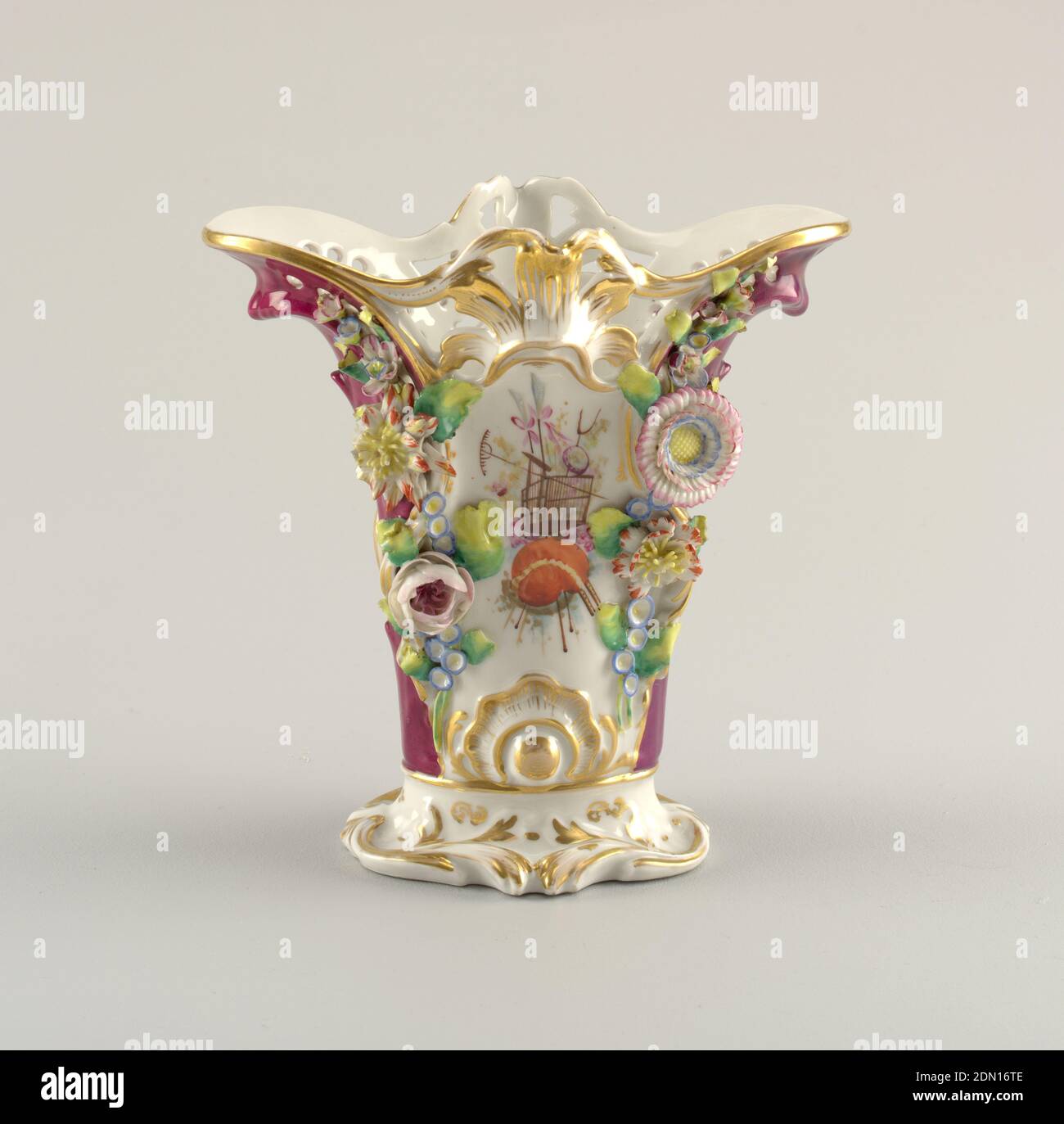 Vase with Porcelain Flower Appliqués, porcelain, vitreous enamel, gold