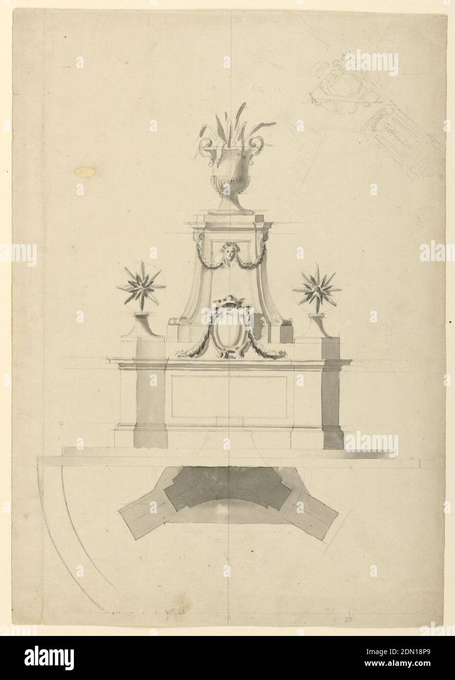 Ornament for the Intersec, Graphite, gray wash Support: laid paper, Rome, Italy, Italy, 1775, architecture, Drawing Stock Photo