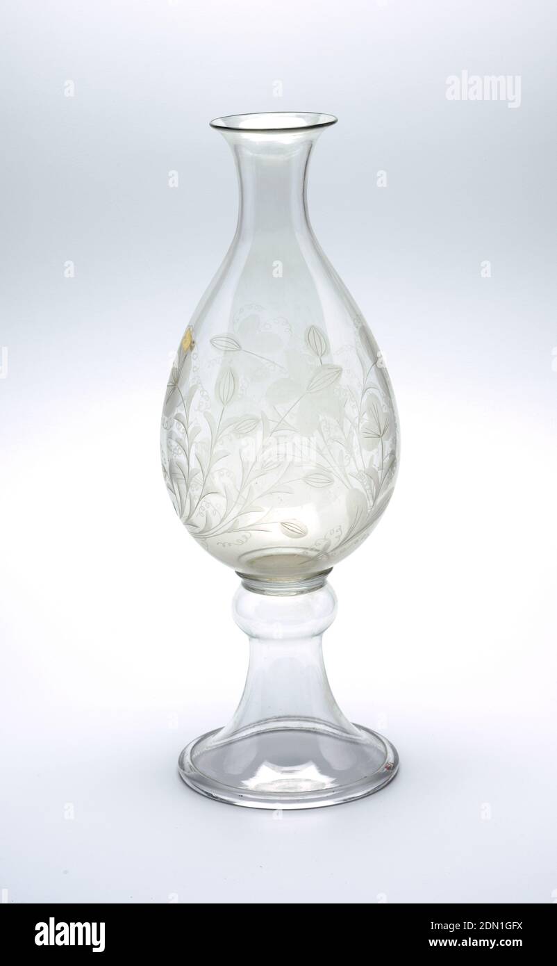 Vase, Etched and engraved glass, Large clear glass vase with etched and