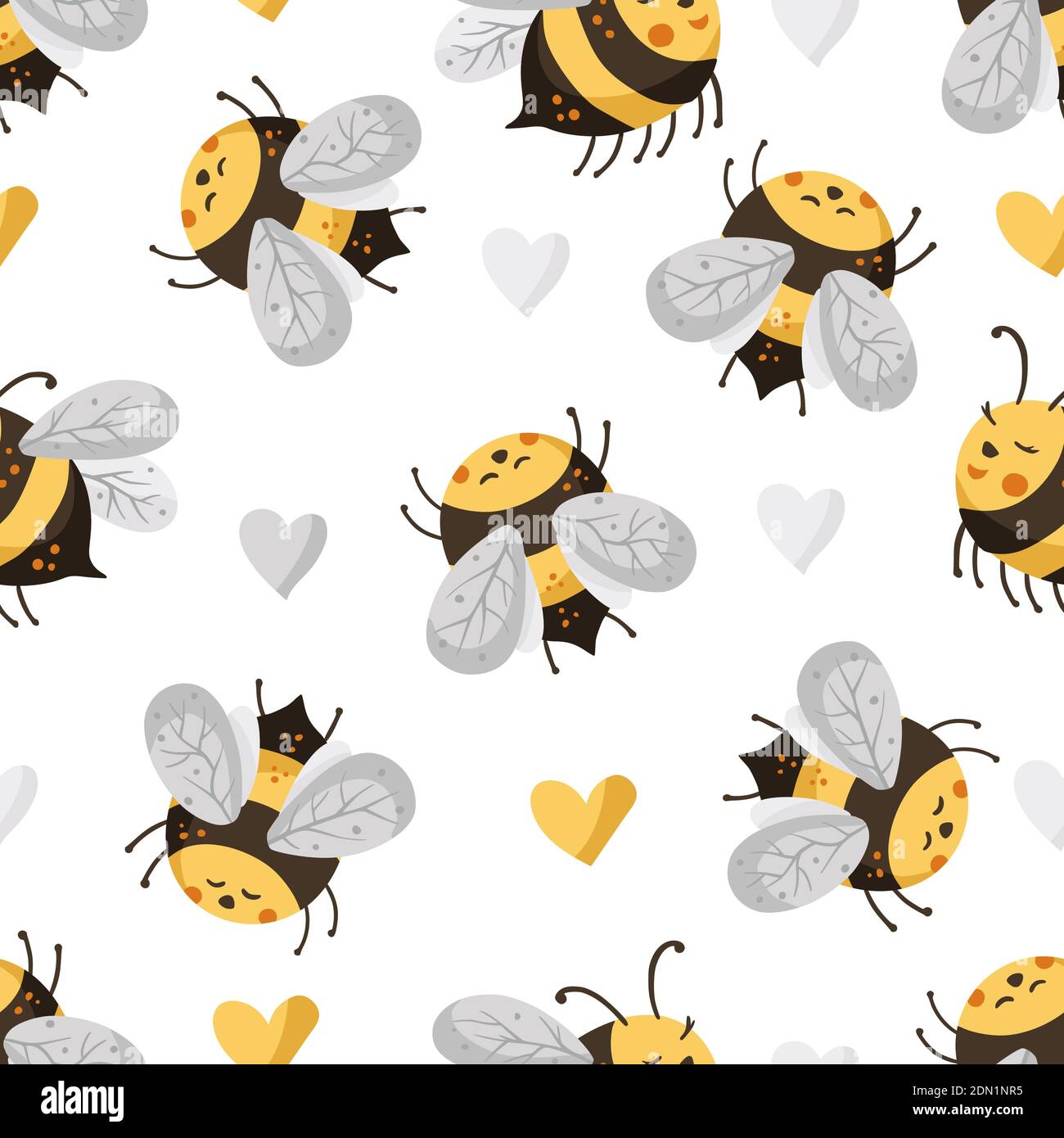 Bee seamless pattern. Honey vector. Cute bee with heart illustration. Stock Vector