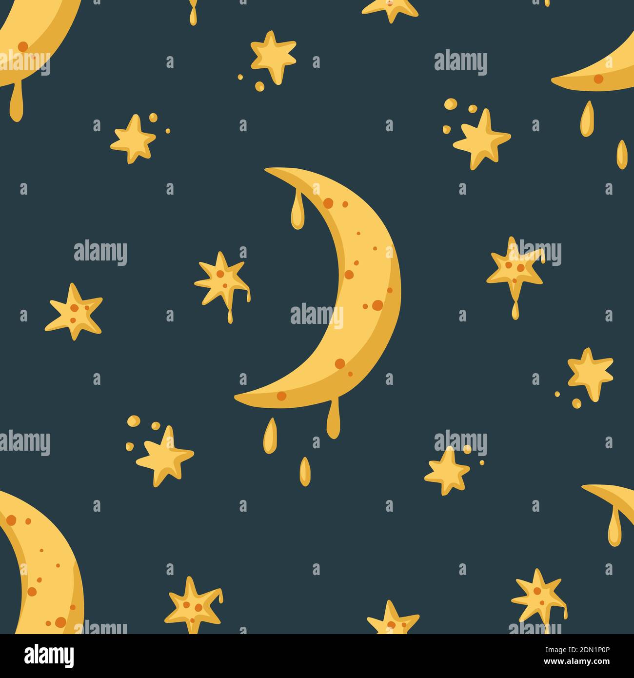 Cute moon and stars seamless pattern. Vector abstract background. Childish color kid illustration. Stock Vector