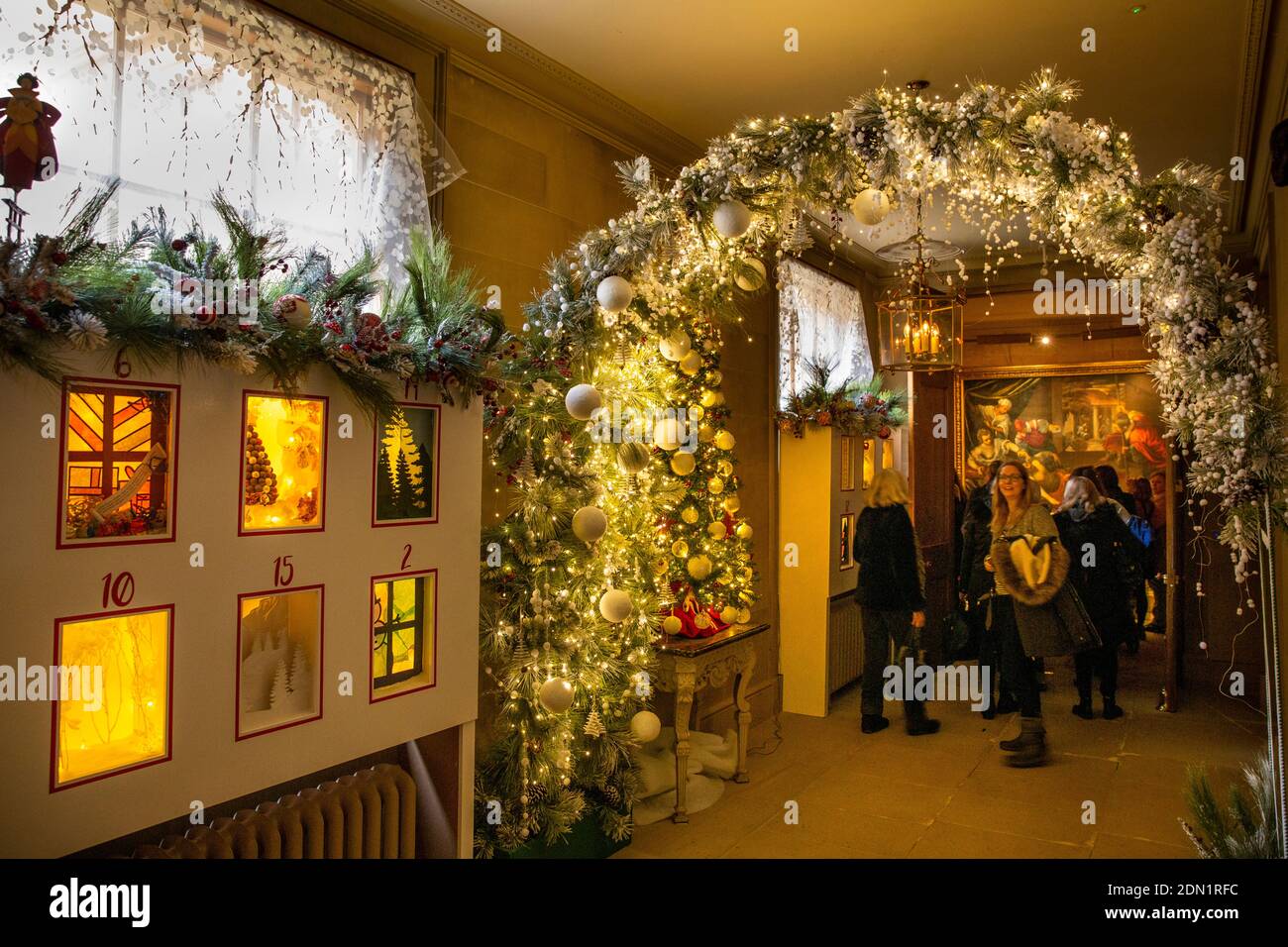 UK, England, Derbyshire, Edensor, Chatsworth House at Christmas, Switzerland, views through small windows Stock Photo