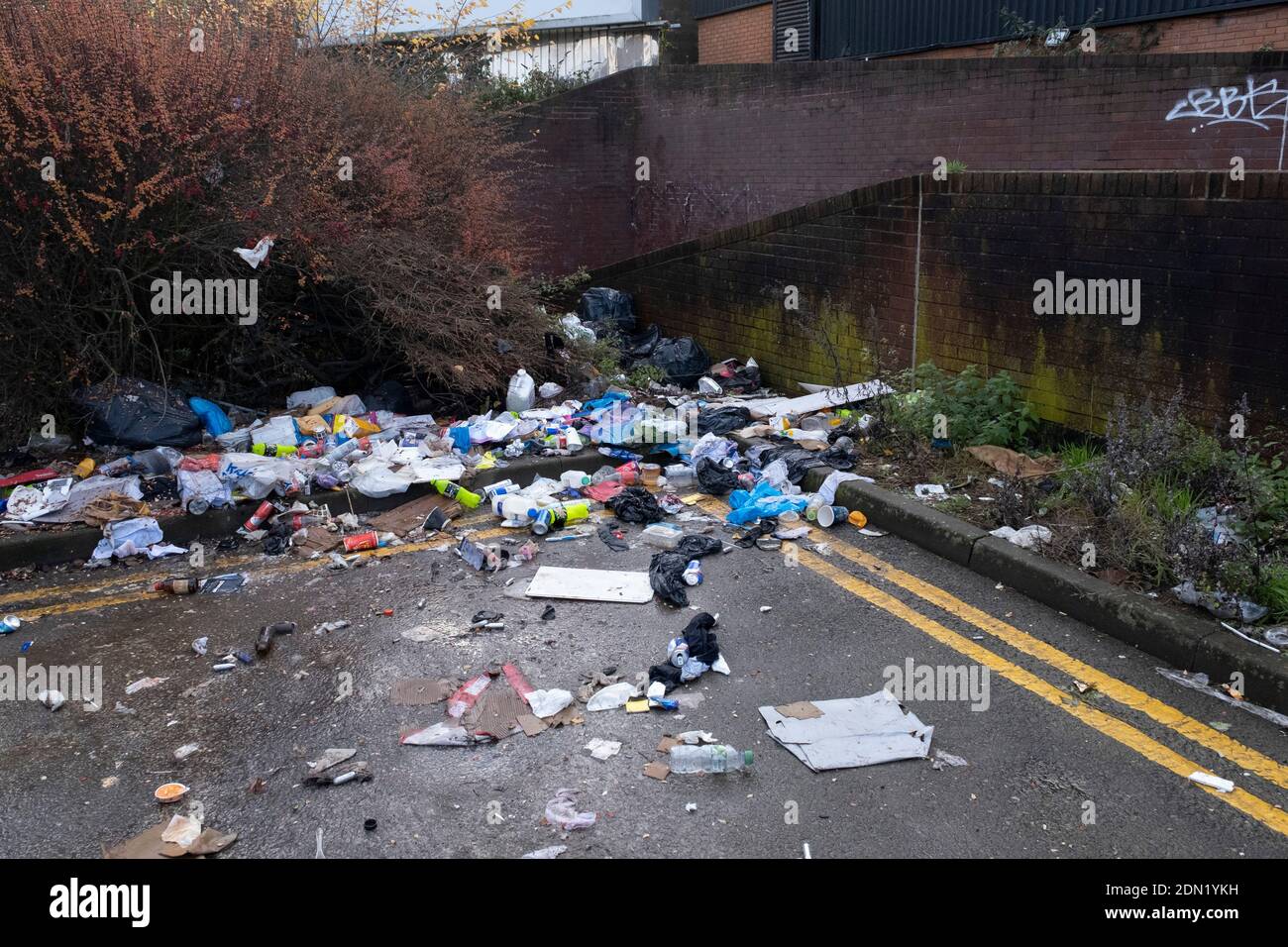 Fly tipped waste on the street in Highgate close to the city centre on