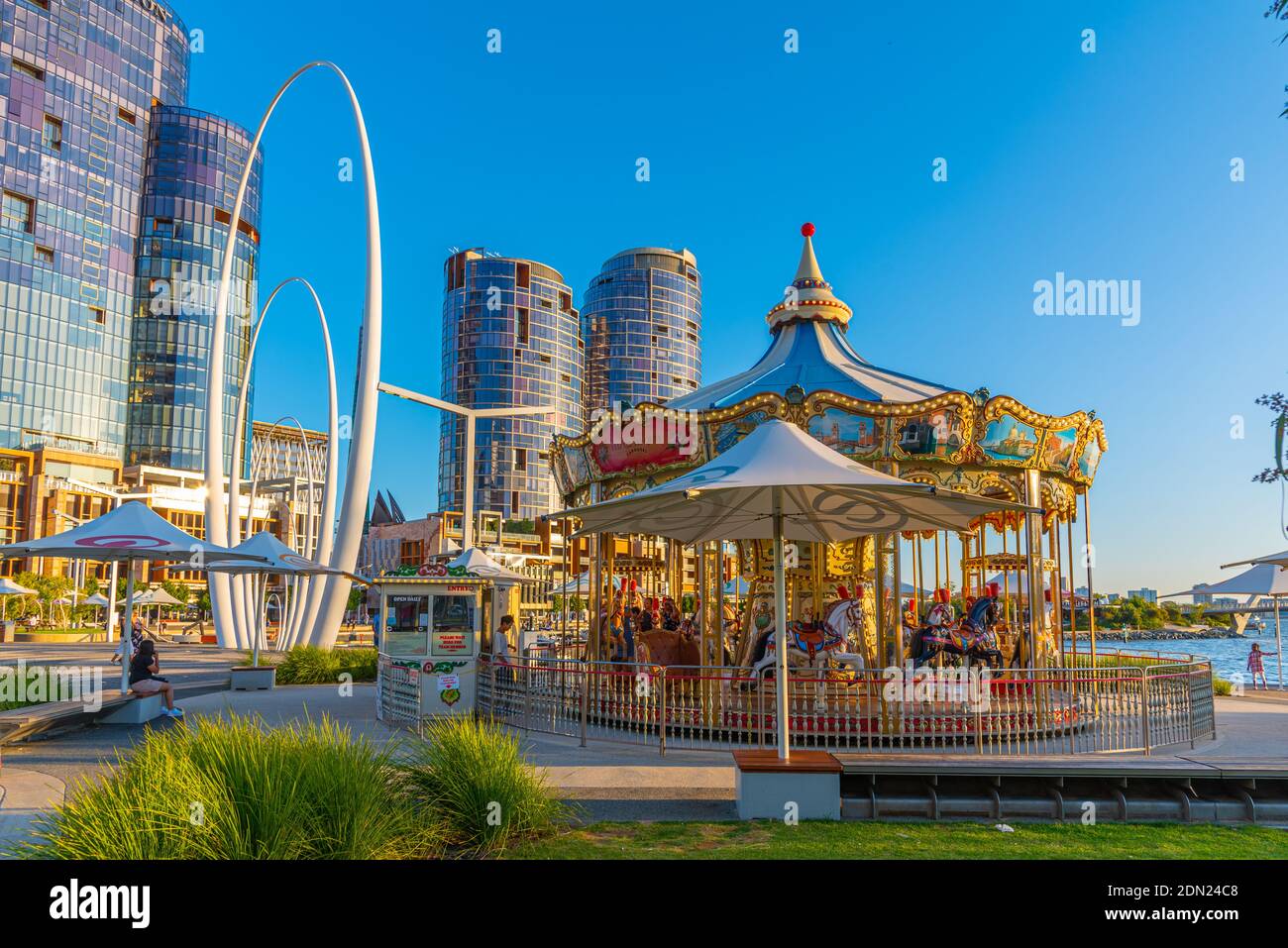 PERTH, AUSTRALIA, JANUARY 18, 2020: Carousel at Elizabeth quay in Perth, Australia Stock Photo