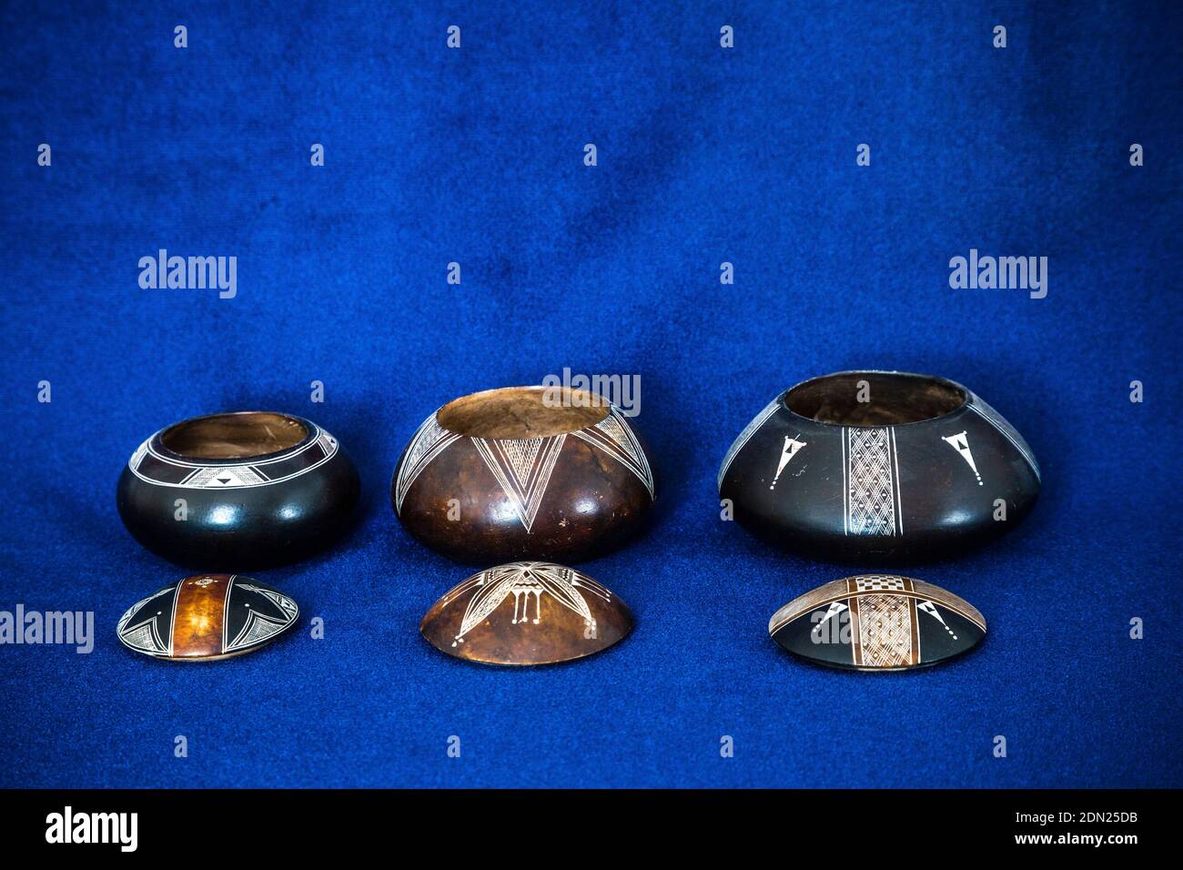 Nigerien Decorated Soapstone Bowls. Stock Photo