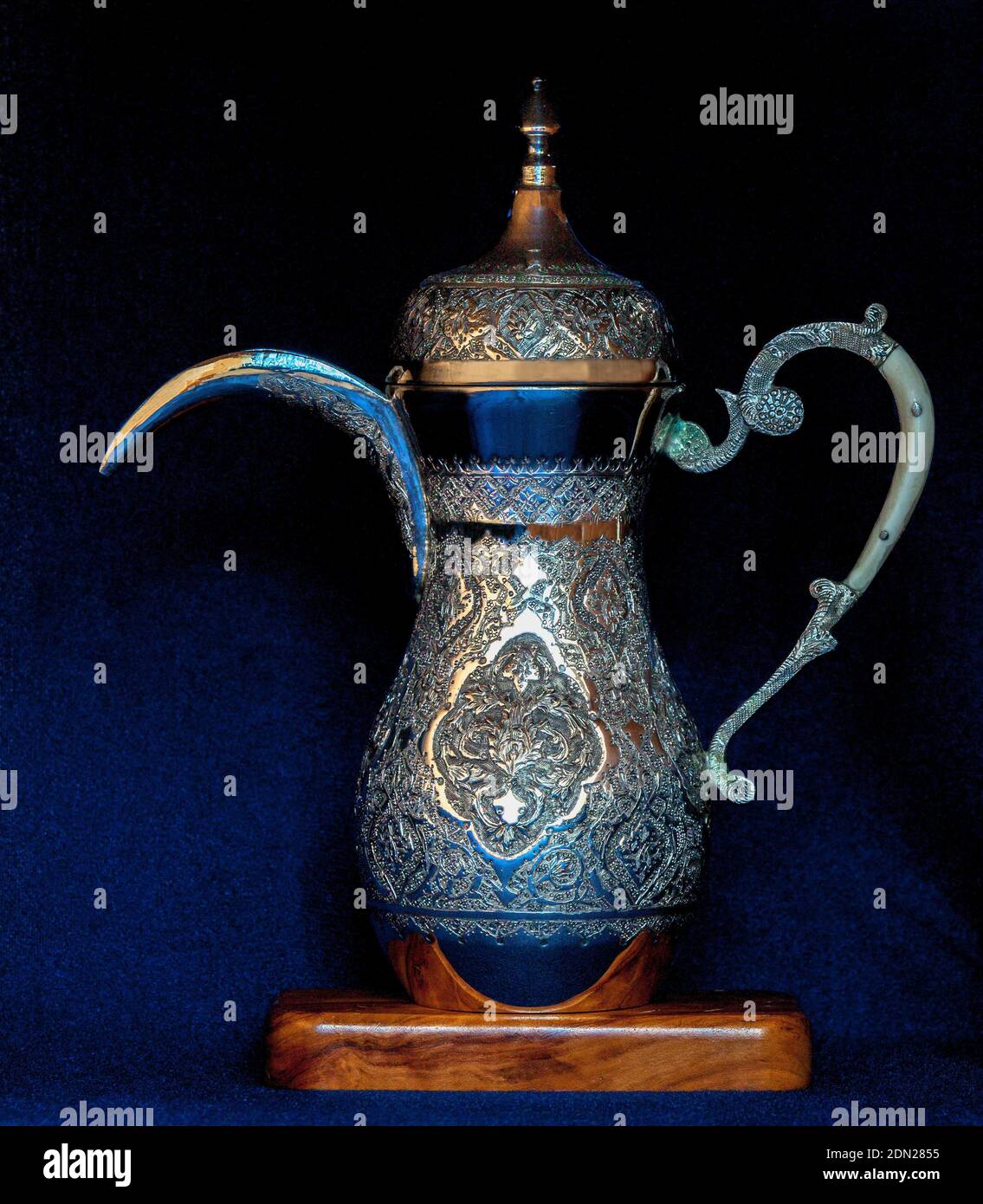 Kuwaiti Engraved Silver Coffee Pot.  Purchased in Kuwait, 1968. Stock Photo