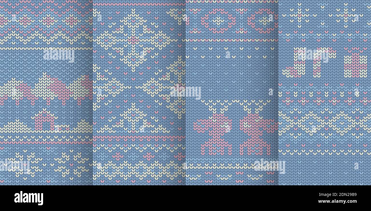 violet winter mood seamless patterns in set Stock Vector