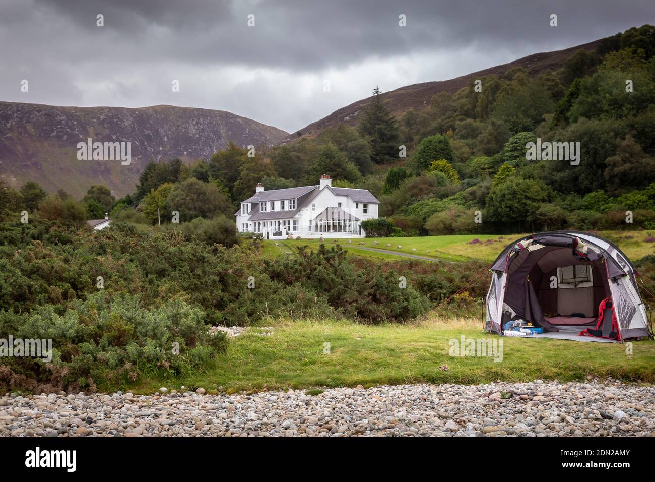 camping by the sea on Arran Stock Photo