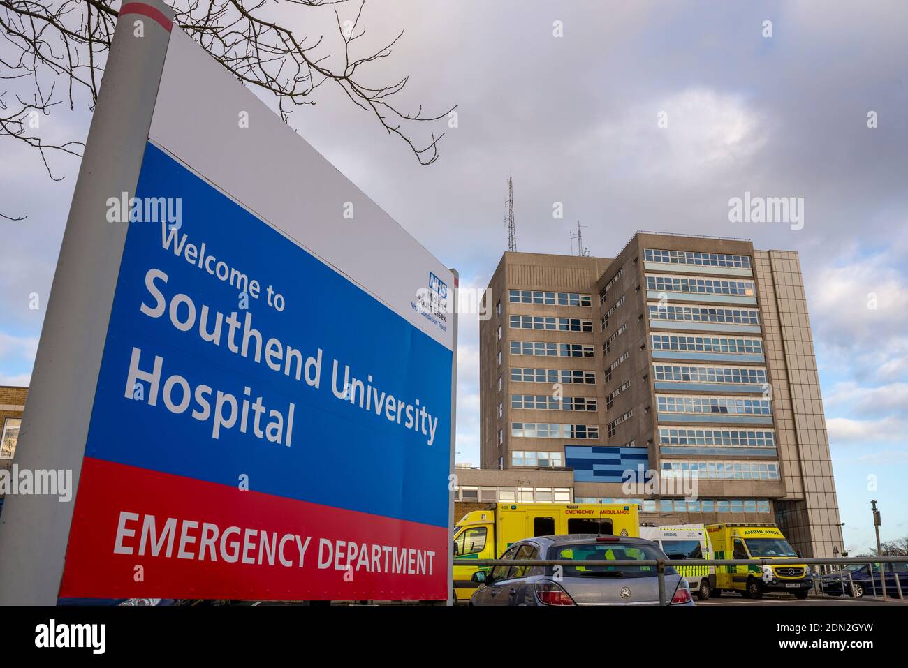 Southend University Hospital sign, Southend on Sea, Essex, UK, with