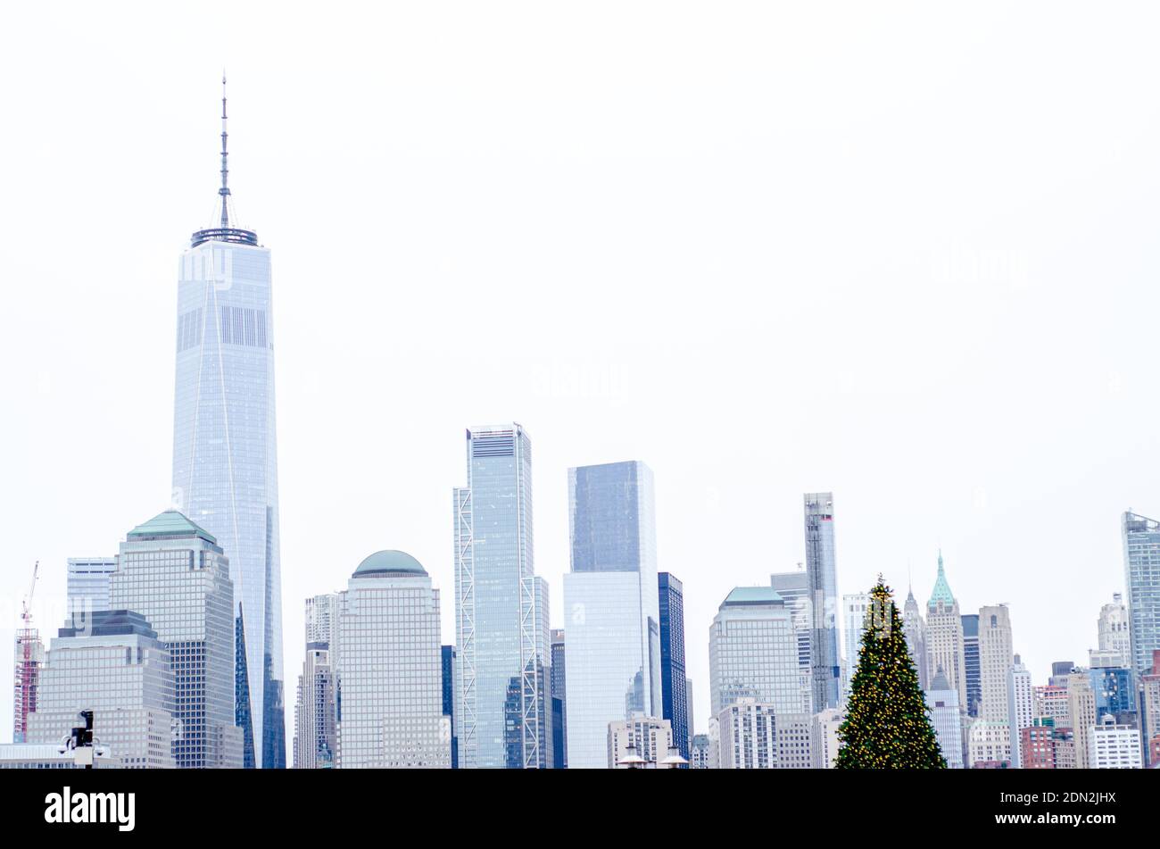 New York City skyline seen from Jersey City, NJ with Christmas tree in