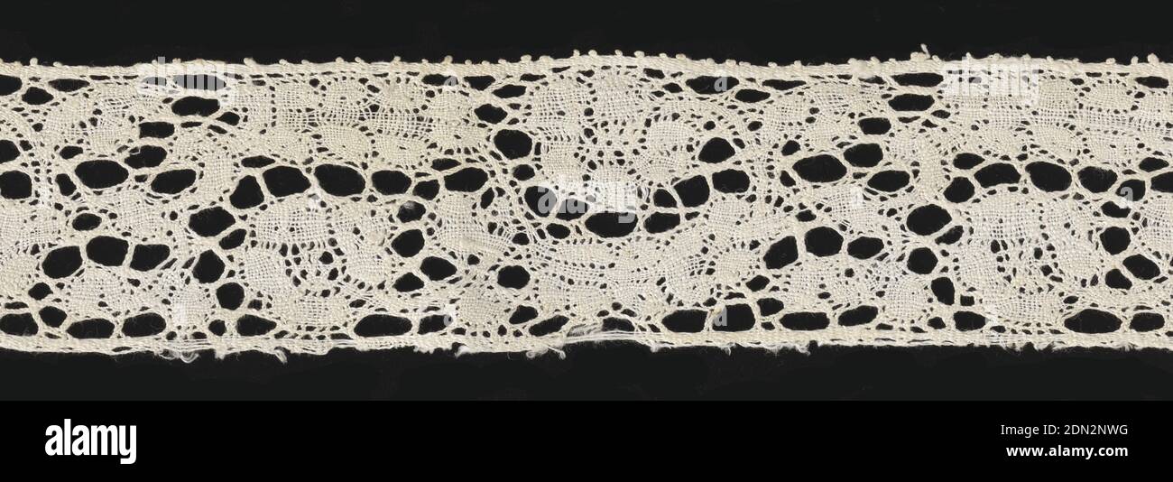 Band, Medium: linen Technique: bobbin lace, Binche style with no ground, Band of northern Italian guipure with an open scrolling pattern with brides., Italy, 17th–18th century, lace, Band Stock Photo