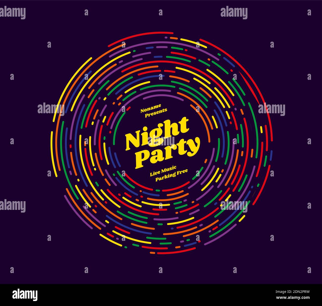 Night party vector illustration. Irregular rounded lines design style. Stock Vector