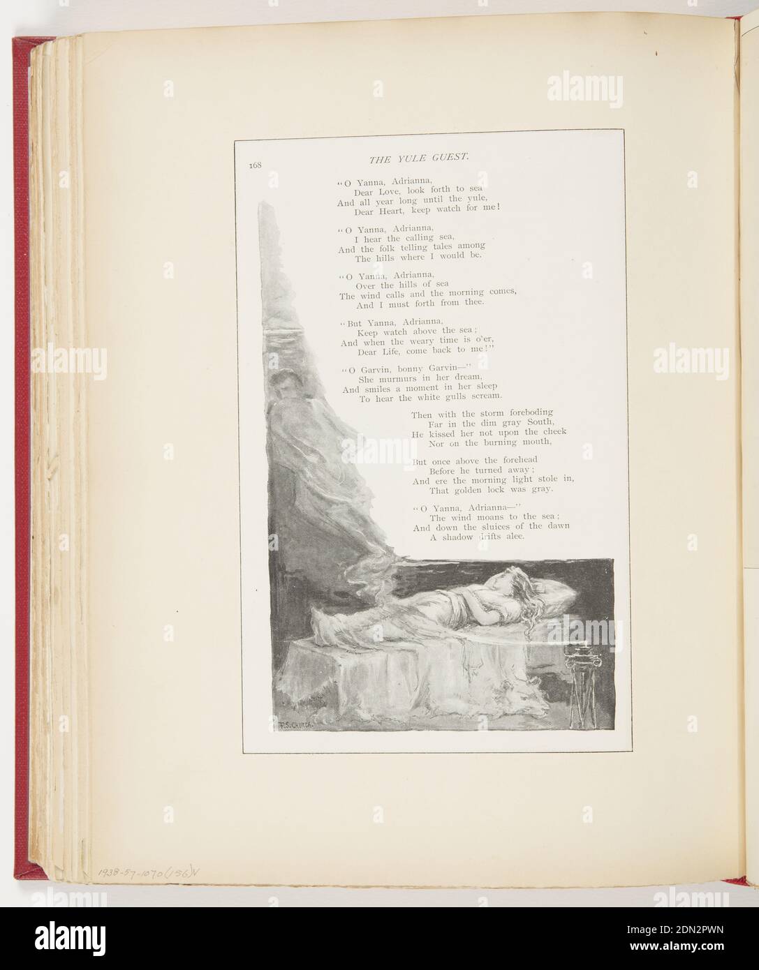 The Yule Guest, Printed in black ink on paper, Left, poem; right, various birds sitting on leafless branches singing, winter, snow on branches., USA, 1892, ephemera, Ephemera, Ephemera Stock Photo