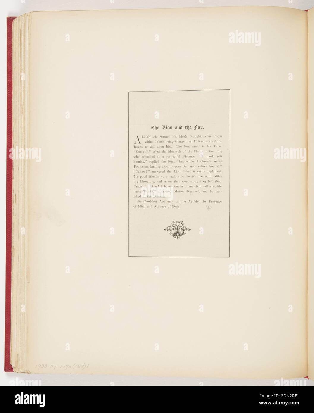 The Dog and the Shadow, Printed in black ink on paper, Center, dog on his hind legs on a log, holding a bone in his paws. Tongue out. Lower right, drowning dog. Lower left, three frogs on their hind legs and arms outreached in excitement. Marsh in background., USA, 1878, albums (bound) & books, Ephemera, Ephemera Stock Photo