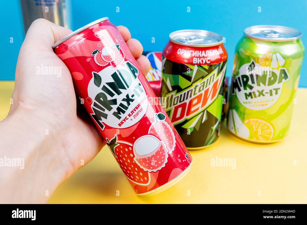 Tyumen, RussiaDecember 10, 2020 Mirinda mixit with strawberry and