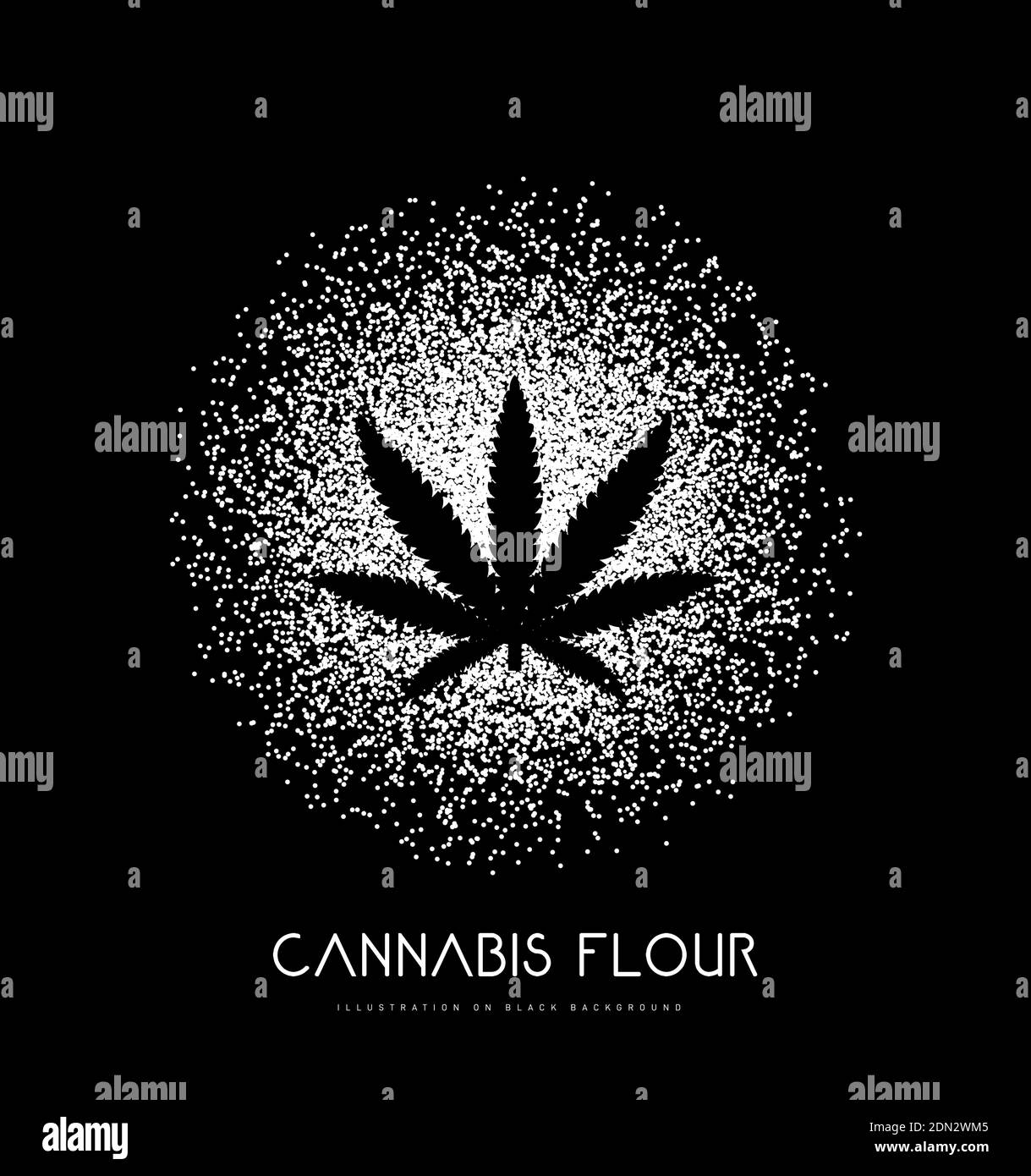 Cannabis flour with leaf. Vector illustration on black background Stock Vector