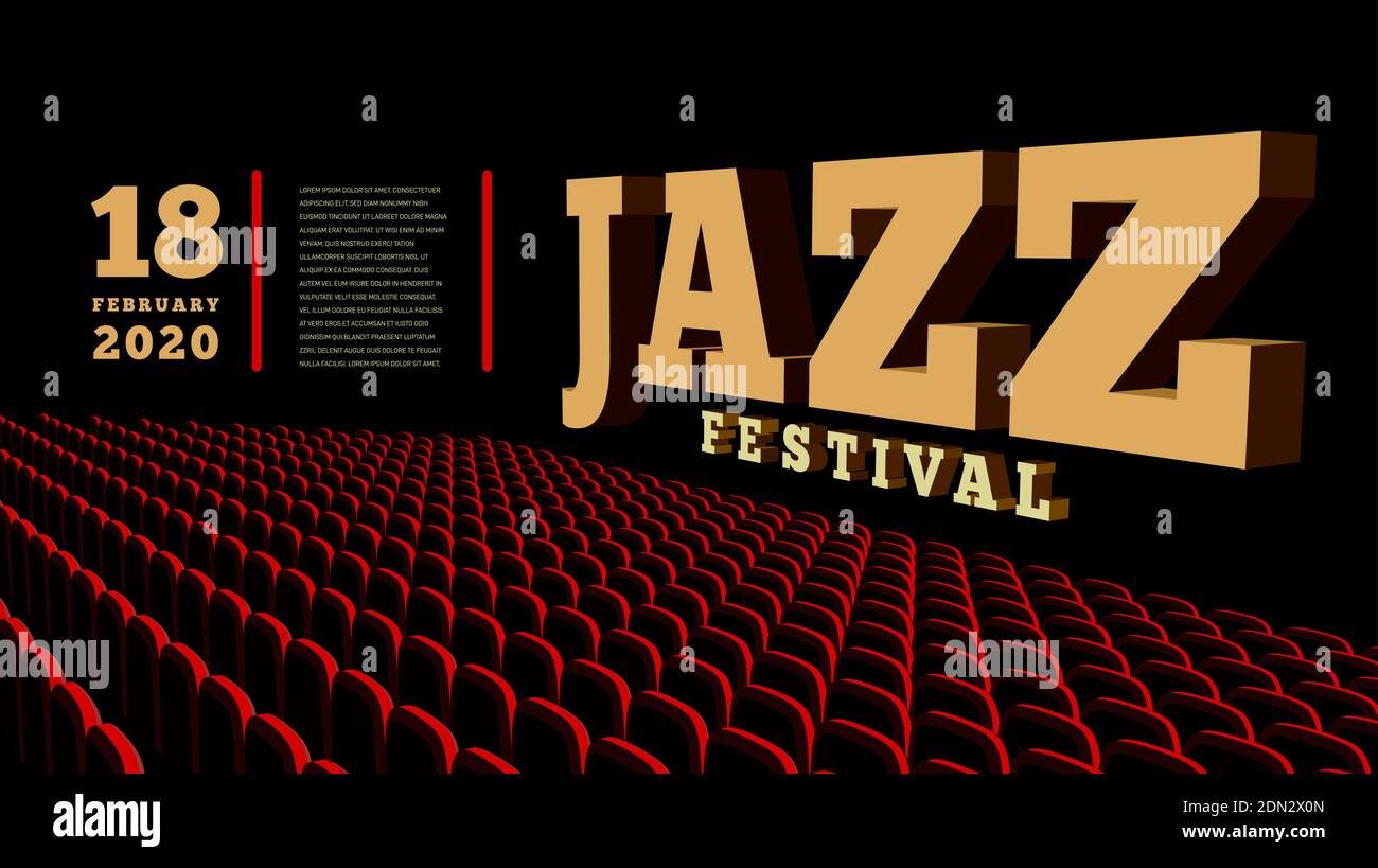 Jazz music festival. Concert Hall. 3d vector illustration on black Stock Vector